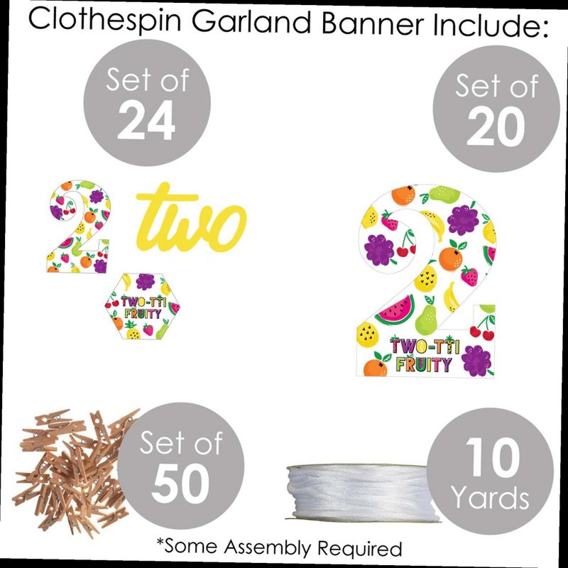 Big Dot of Happiness 2nd Birthday TWO-tti Fruity - Frutti Summer Second Birthday Party DIY Decorations - Clothespin Garland Banner - 44 Pieces