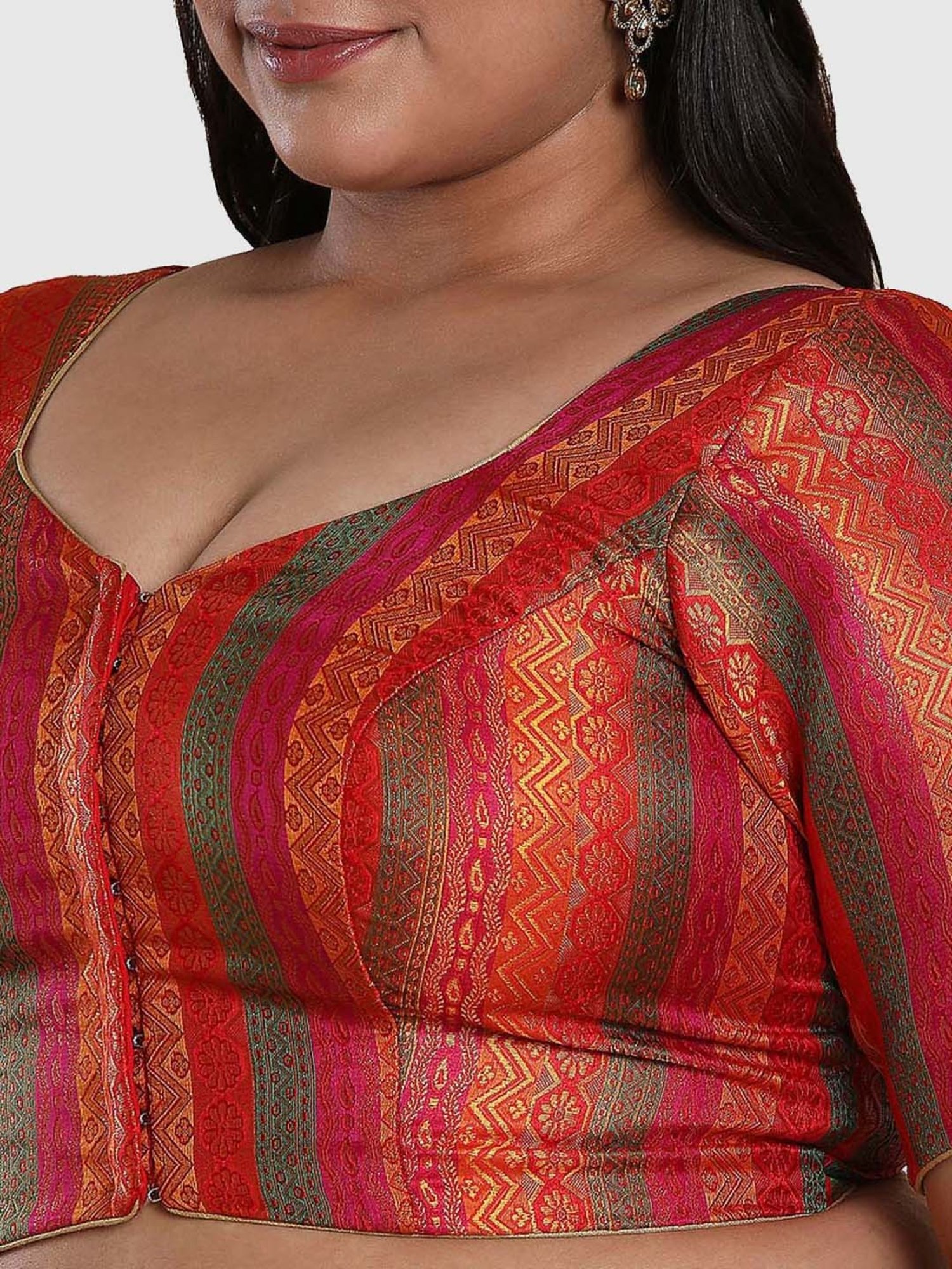 Salwar Studio Red Woven Pattern Blouse