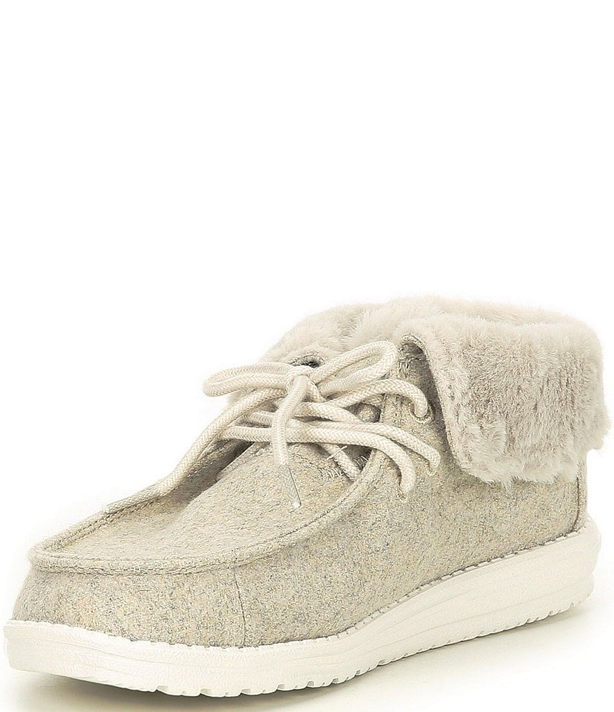 Hey Dude Women's Britt Canvas Faux-Fur Trim Lace-Up Booties
