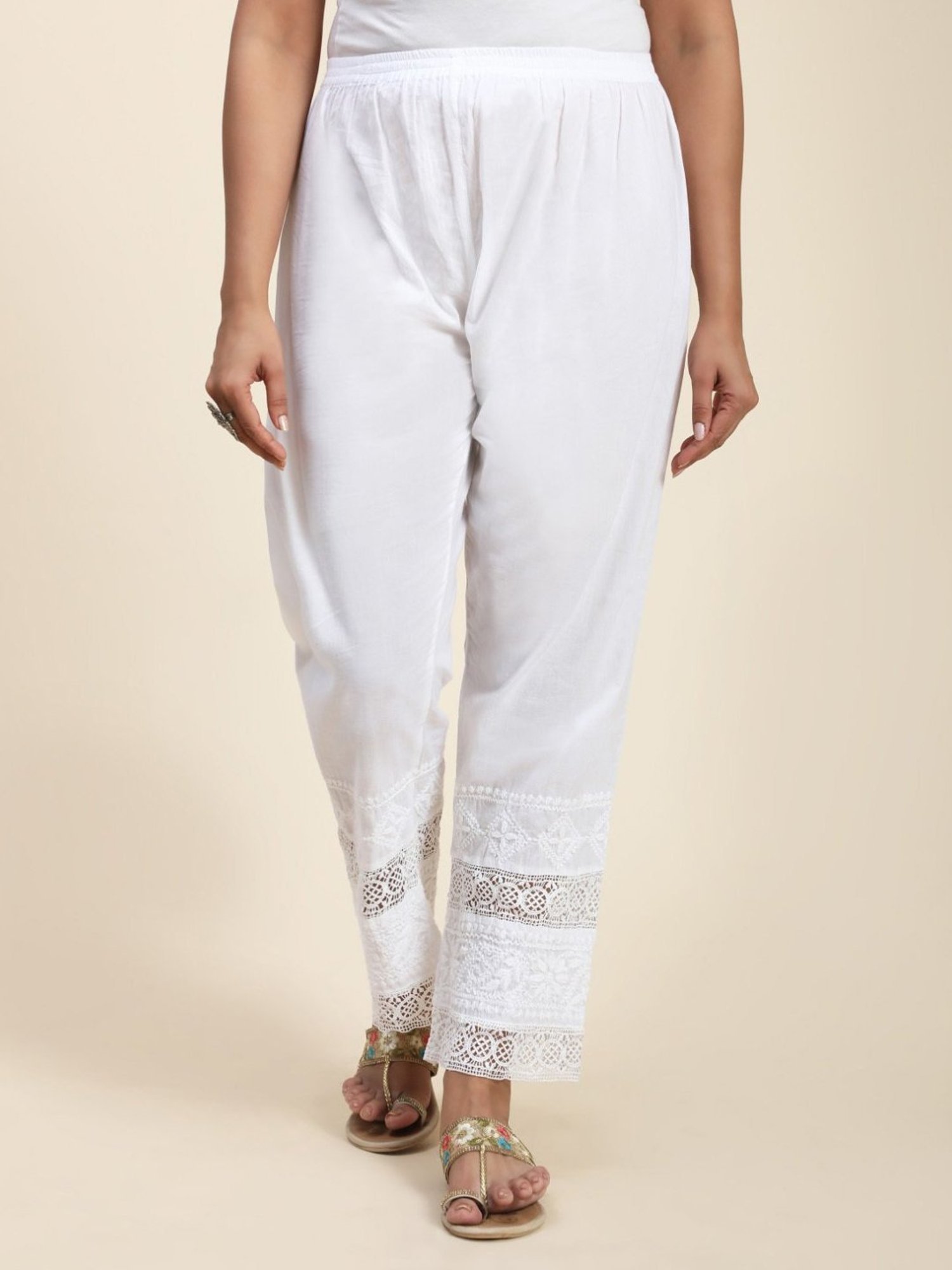 House Of Kari HOK Chikankari Cotton Pant Trouser White