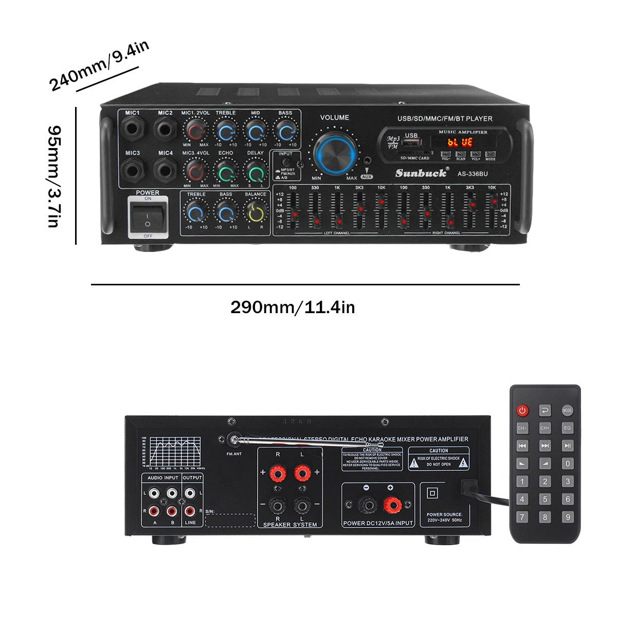 2000W bluetooth Stereo Amplifier Surround Sound USB SD AMP FM DVD AUX LCD Display Home Cinema Karaoke Remote Control