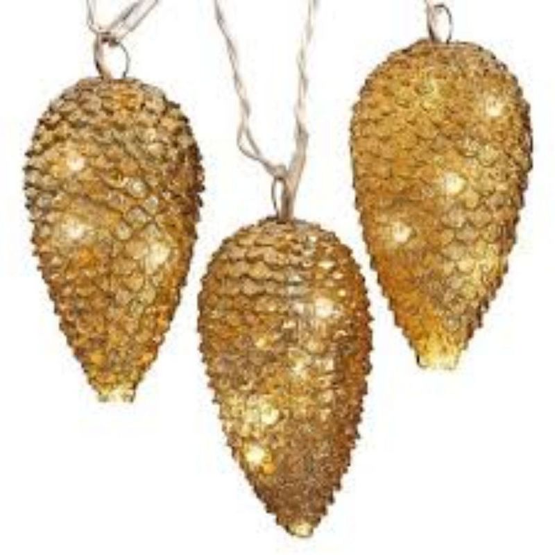 Kurt S. Adler 5ct Mini Pine Cone Novelty String Lights Gold - 5' Green Wire