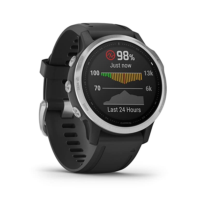 Garmin Fenix 6S Smaller-Sized Multisport GPS Watch with Wrist-Based Heart Rate Pulse Ox and  Ultimate Power Bundle (Standard/Silver with Black Band)