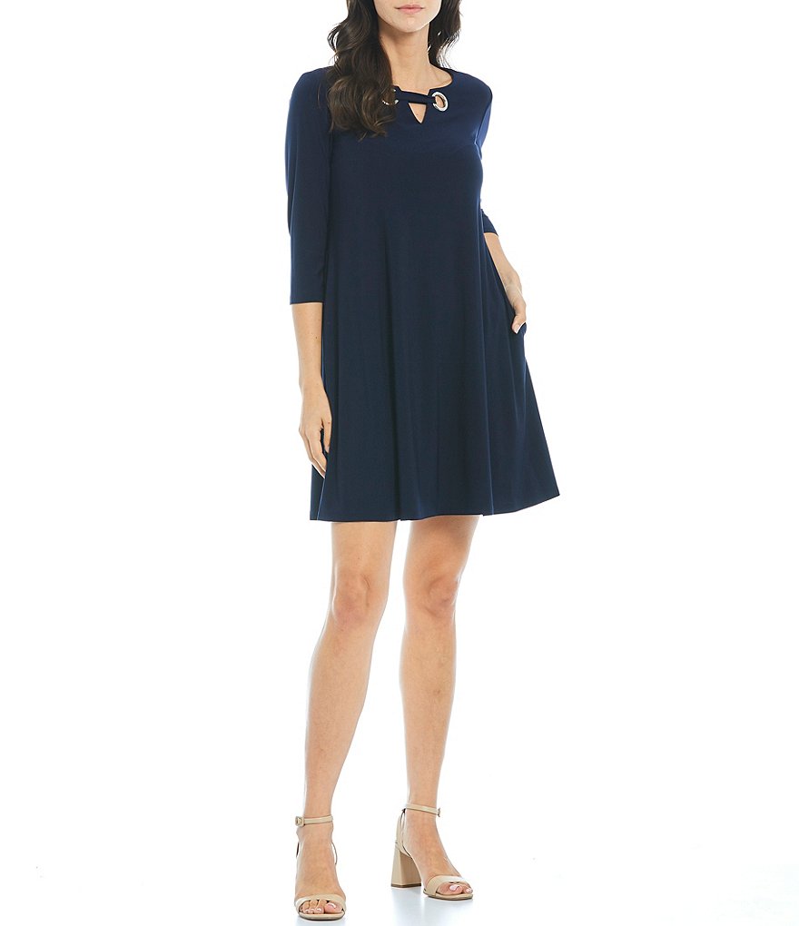 Jessica Howard 3/4 Sleeve Grommet Trapeze Dress