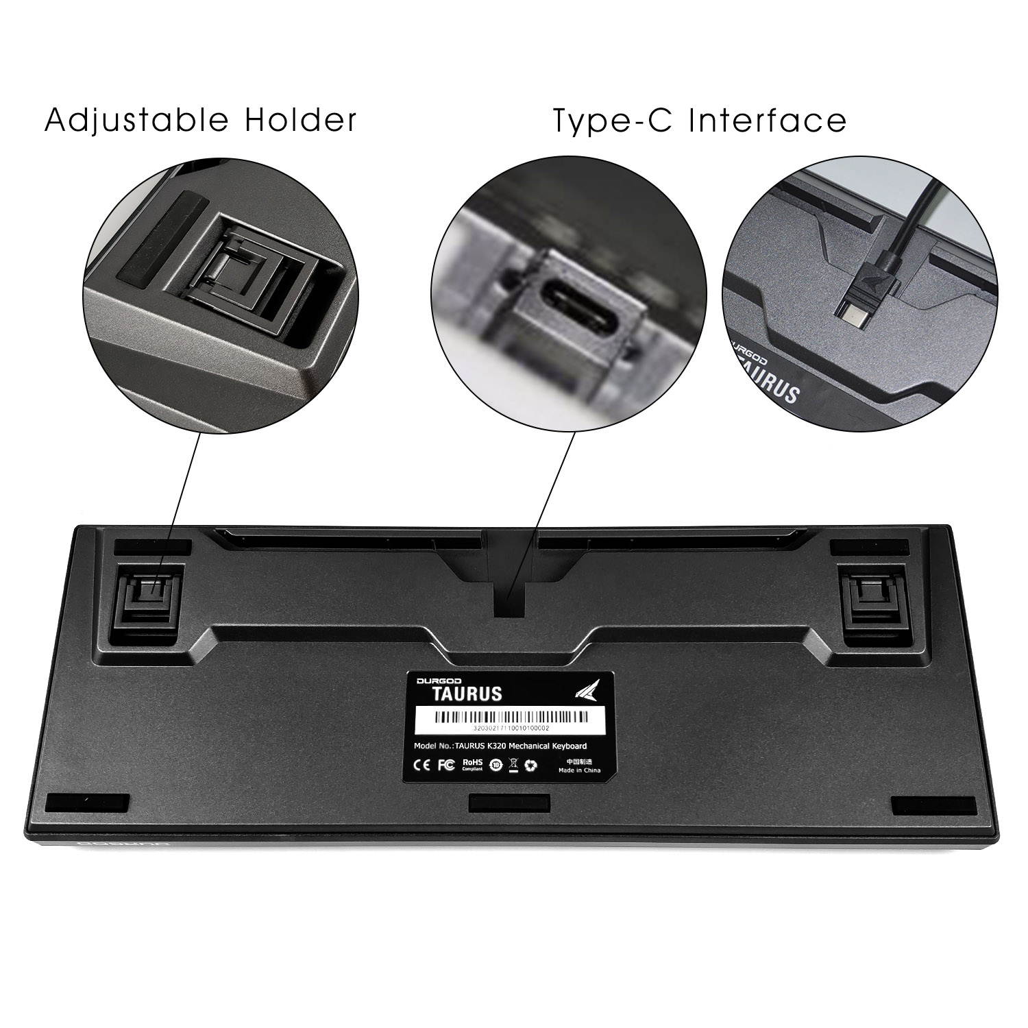 DURGOD Typewriter Mechanical Keyboard Cherry MX Red Switches Type C Interface TKL 87 Keys (with Dust Cover) for Typist/Office - Grey