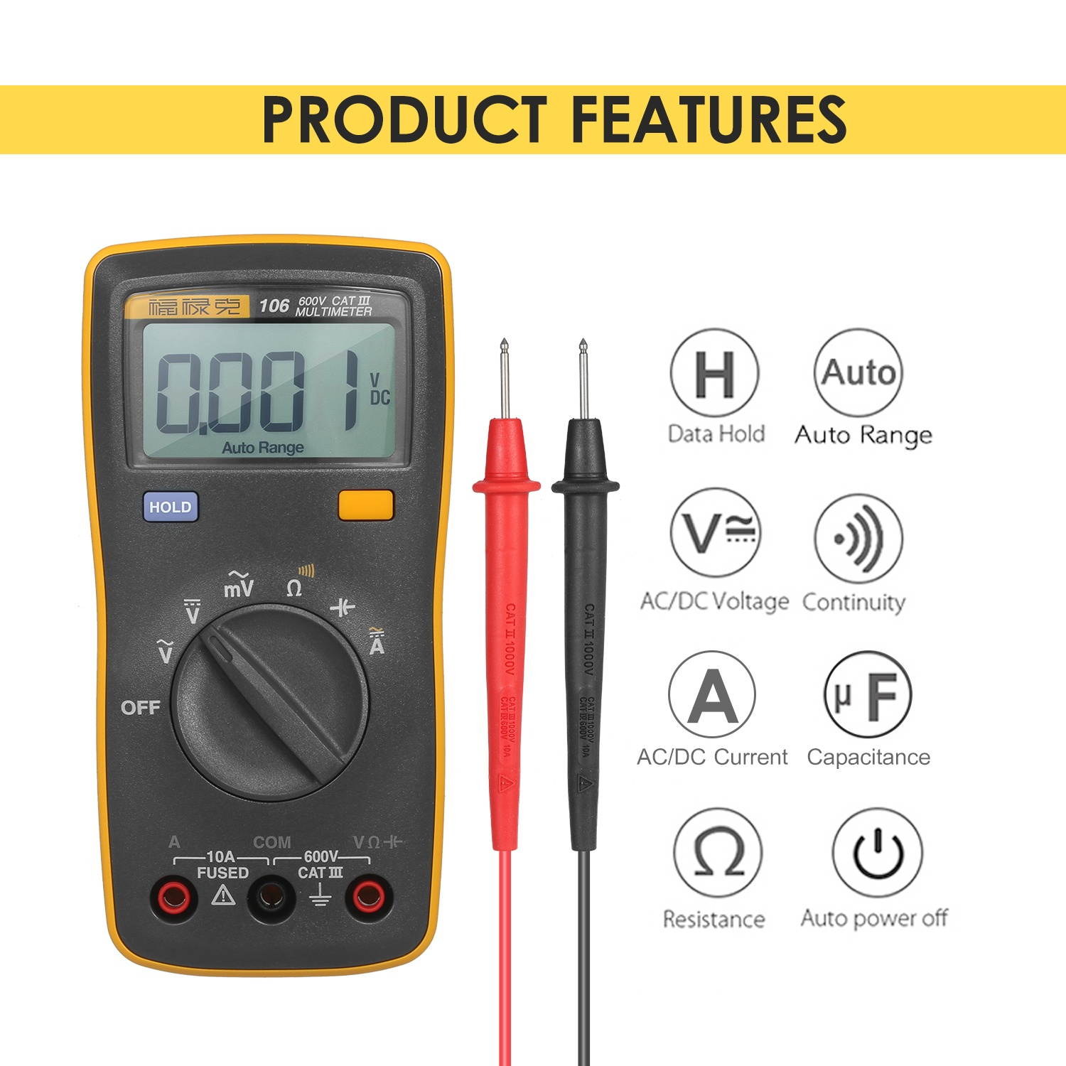 FLUKE 6000 Counts Mini Palm-sized Multimeter Digital Multimeter Handheld Voltmeter Portable Ammeter Voltage Meter Universal Meter Measuring AC/DC Voltage AC/DC Current Resistance Capacitance