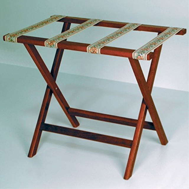 Wooden Mallet Deluxe Straight Leg Home Luggage Storage Rack Furniture with Tapestry Webbing Mahogany