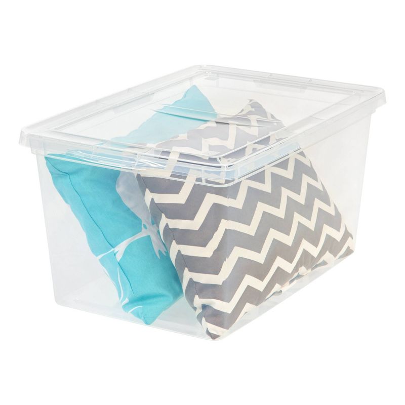 Homz 64 Quart Secured Seal Latch Extra Large Single Clear Stackable Storage Container Tote with Blue Lid for Home, Garage, or Basement (2 Pack)