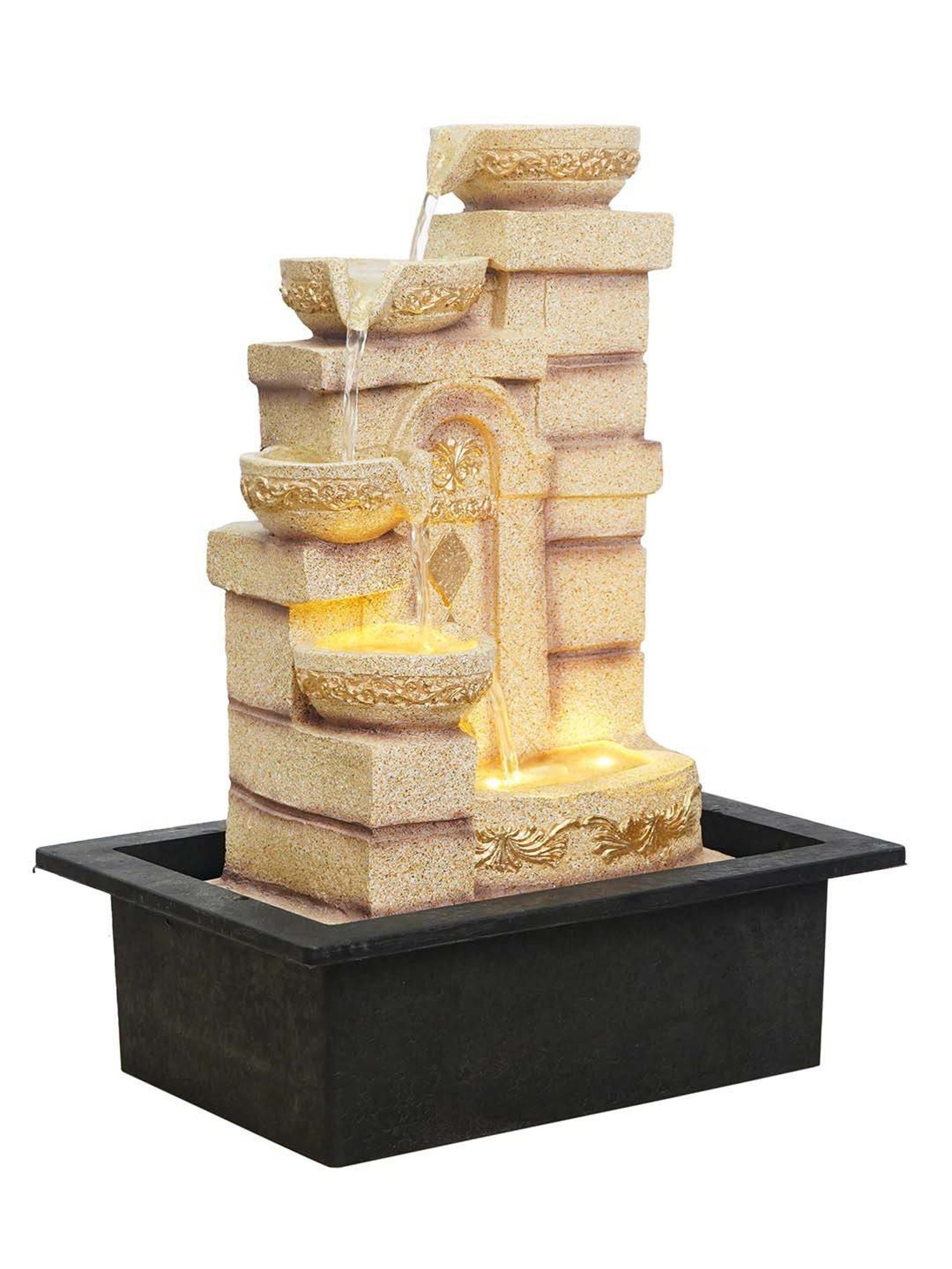 CHRONIKLE Cream Polyresin Table Top 4 Steps Waterfall Fountain