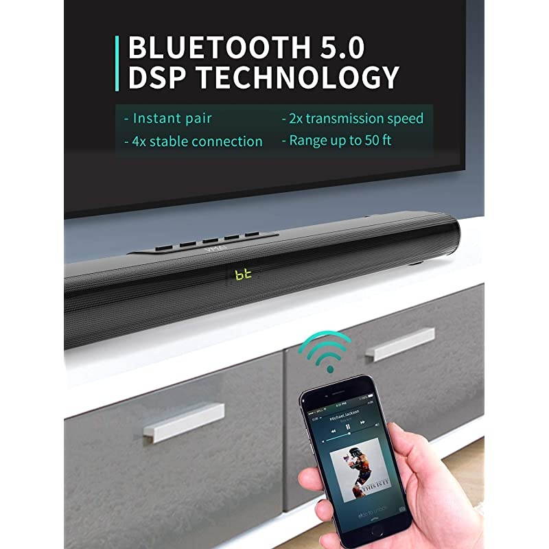 Bar Bar for TV bar with Builtin Subwoofer Wired Wireless Bluetooth 50 Speaker for TV HDMIOpticalAuxUSB Input Wall Mountable Surround System for TV Home Theater