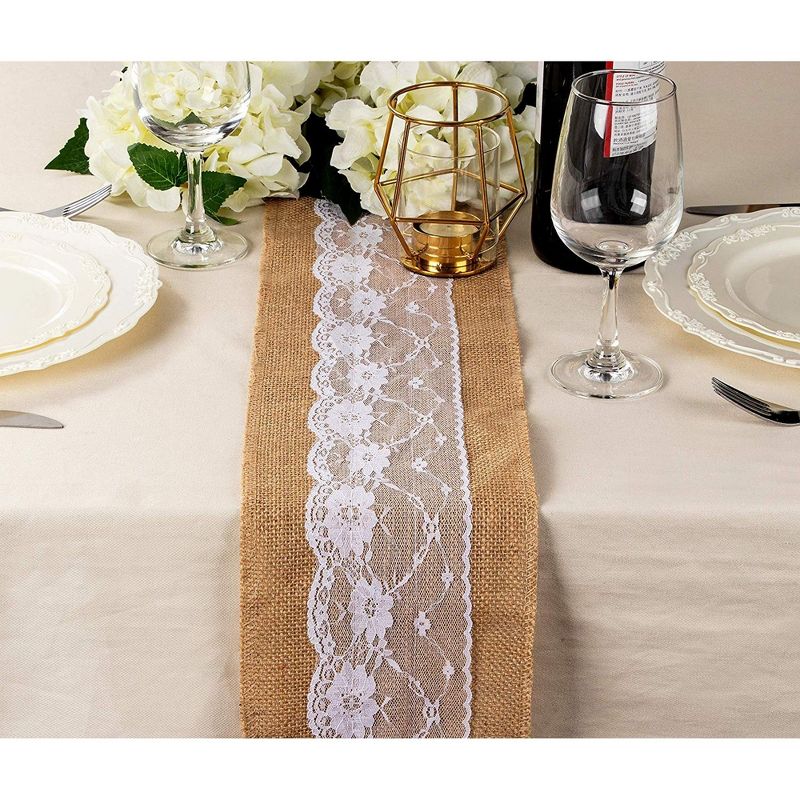 Genie Crafts 2-Pack Jute Burlap & Lace Ribbon Roll for Chair Sash Bow Knot Table Runner Decor, 5.3" x 3 Yards