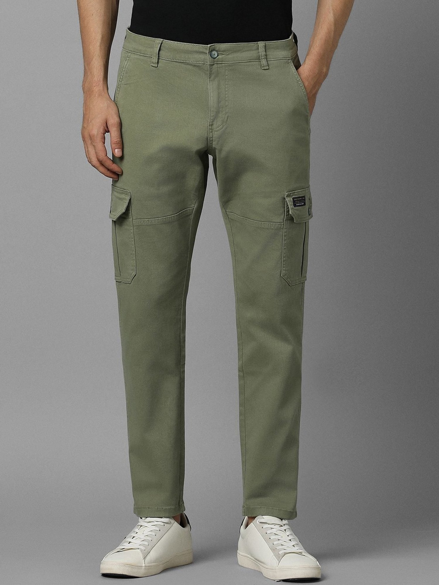 Louis Philippe Green Cotton Slim Fit Cargos