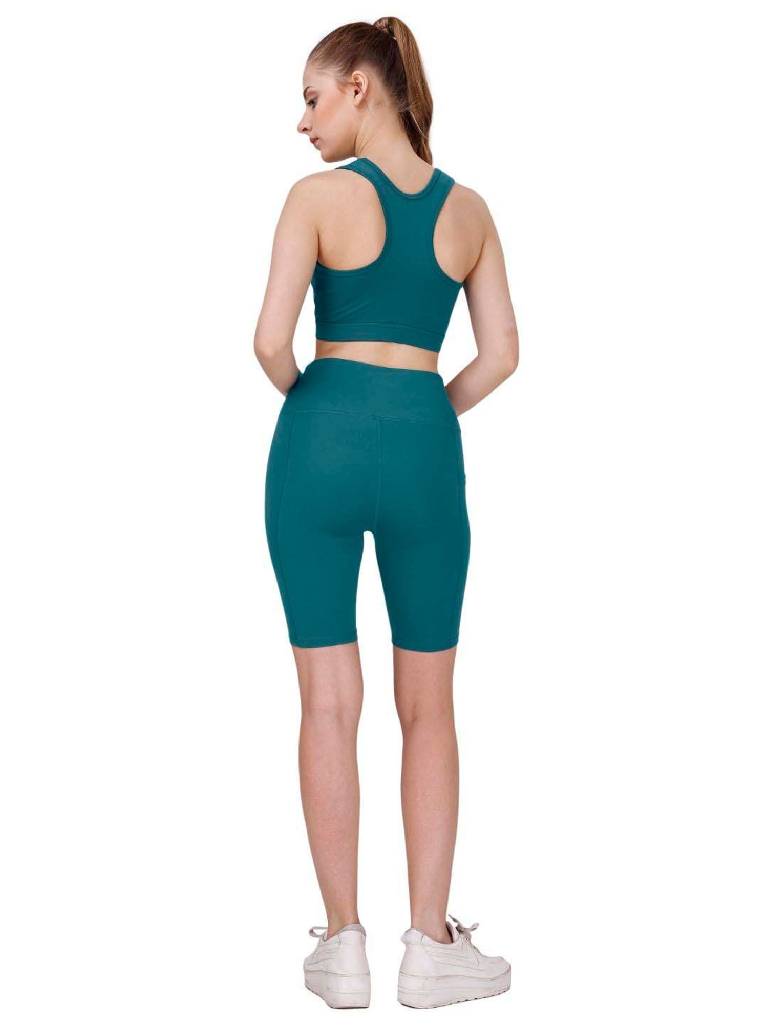 Soie Teal Green Sports Bra Shorts Set
