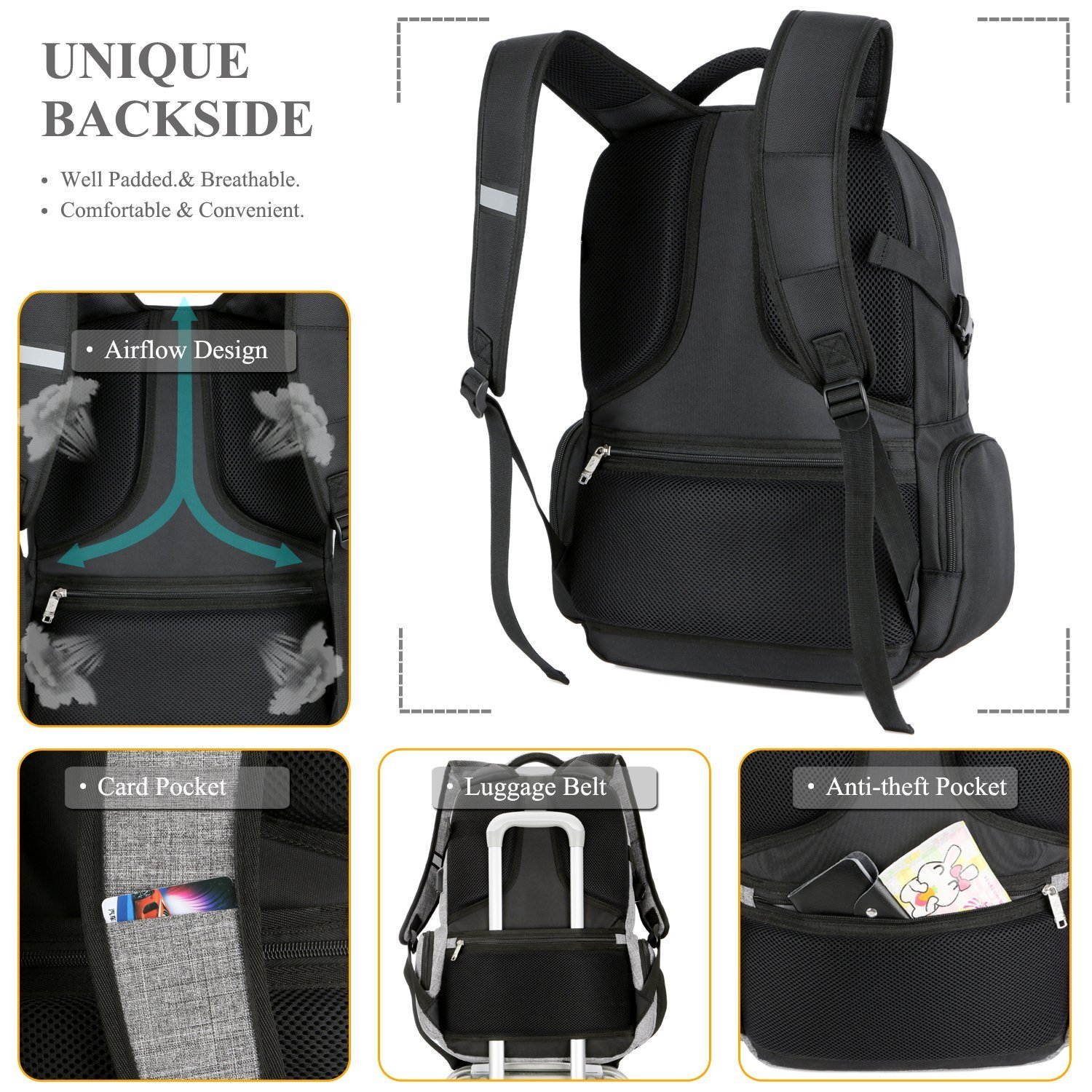 Jansicotek SOCKO 17.3 Inch Shockproof Laptop Backpack with USB Port / Roomy Lightweight Water Resistant Business Travel Bag / Multi-functional Casual Daypack Bookbag School Bag College Back Pack,Gray