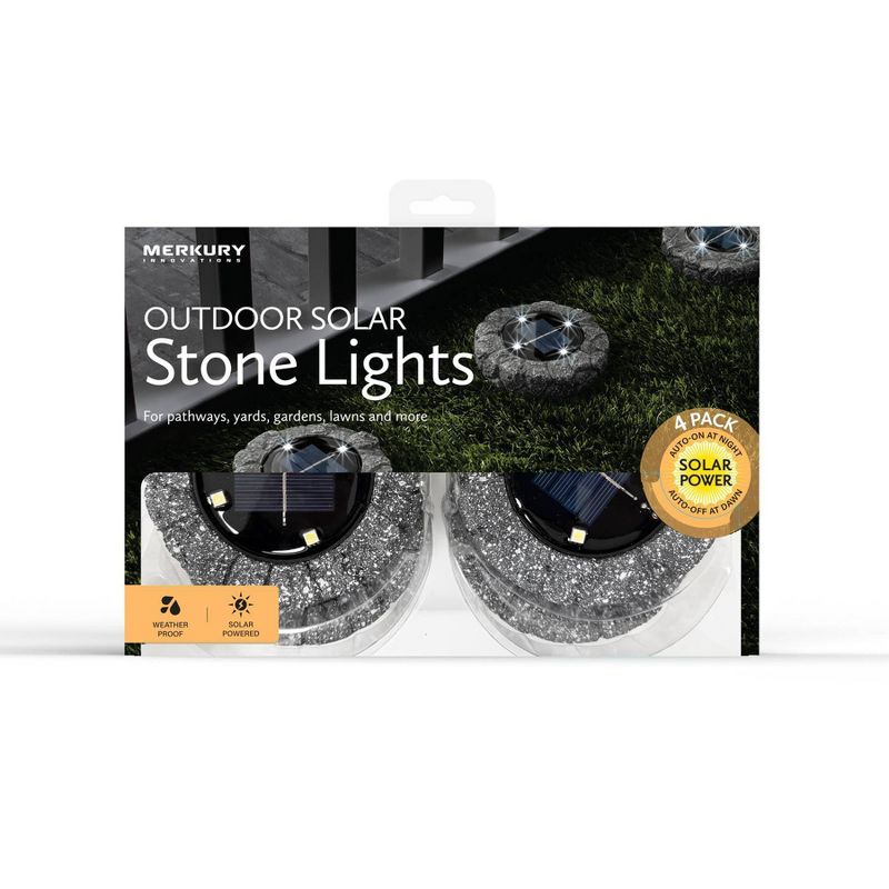 4pk Outdoor Solar Stone Ground Lights Gray - Merkury Innovations