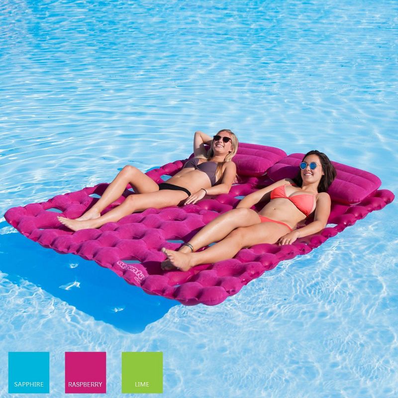 Airhead Sun Comfort Suede Inflatable Double Mattress Floating Swimming Pool Lounge Float, Sapphire Blue