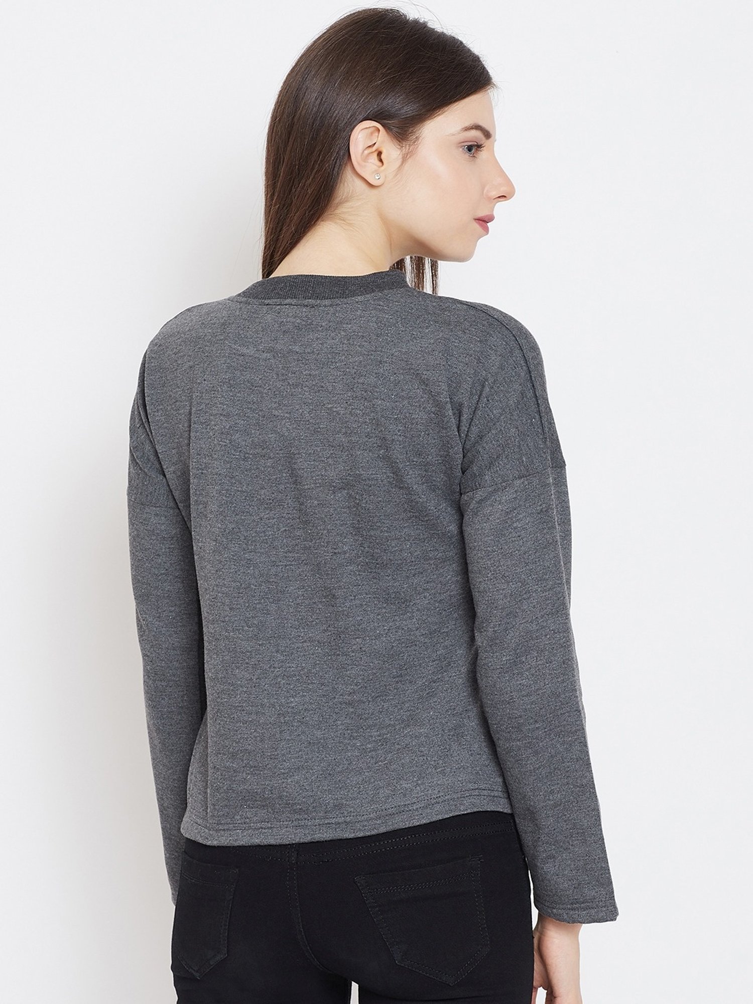 Belle Fille Grey Full Sleeves Sweatshirt