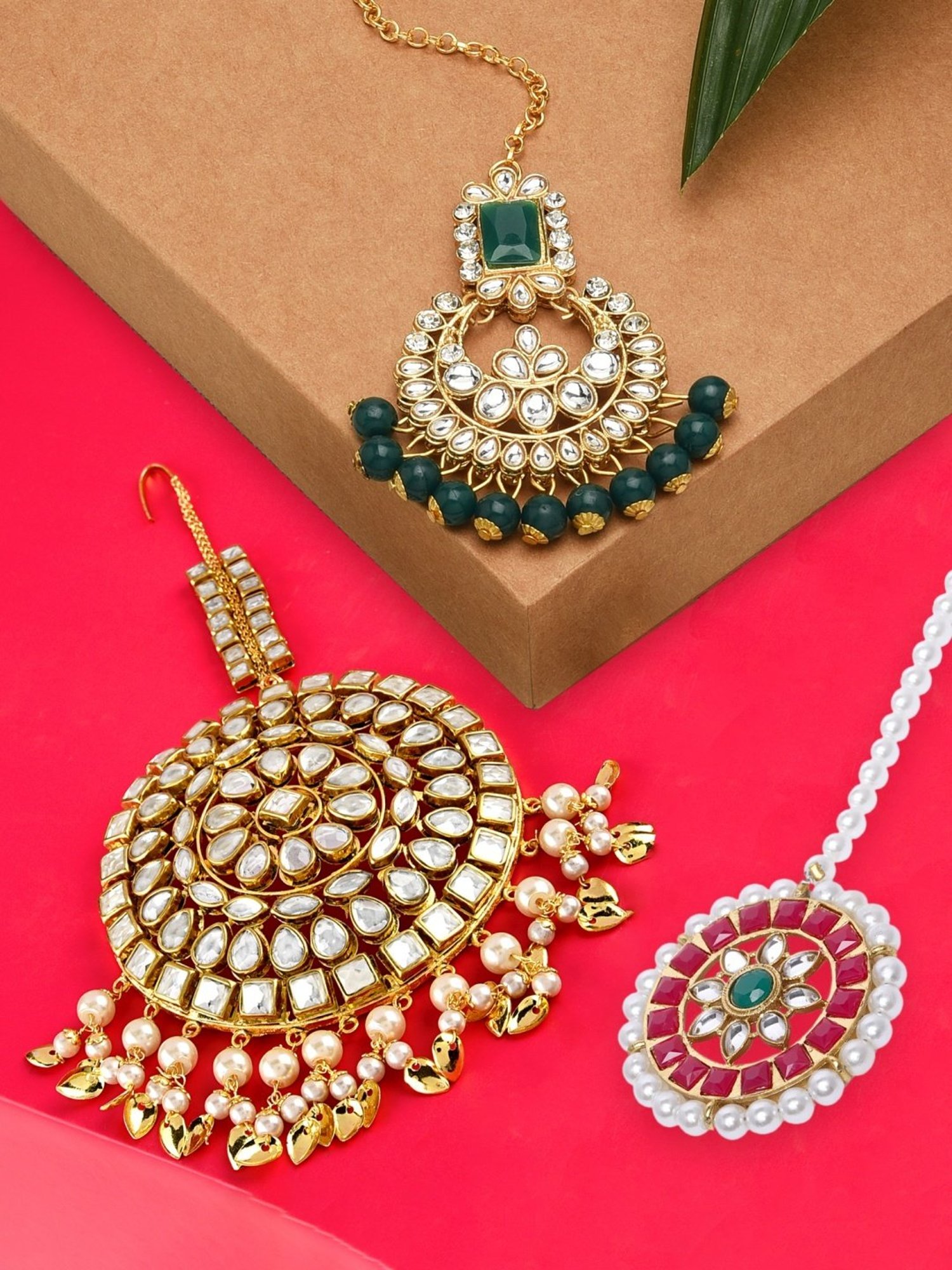 Zaveri Pearls Combo of 3 Gold Tone Kundan Maangtikka-ZPFK13092