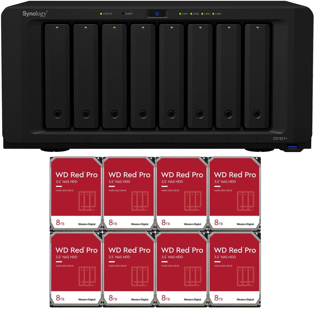 Synology DS1821+ DiskStation with 4GB RAM and 112TB (8 x 14TB) of Western Digital PRO NAS Drives Fully Assembled and Tested By CustomTechSales