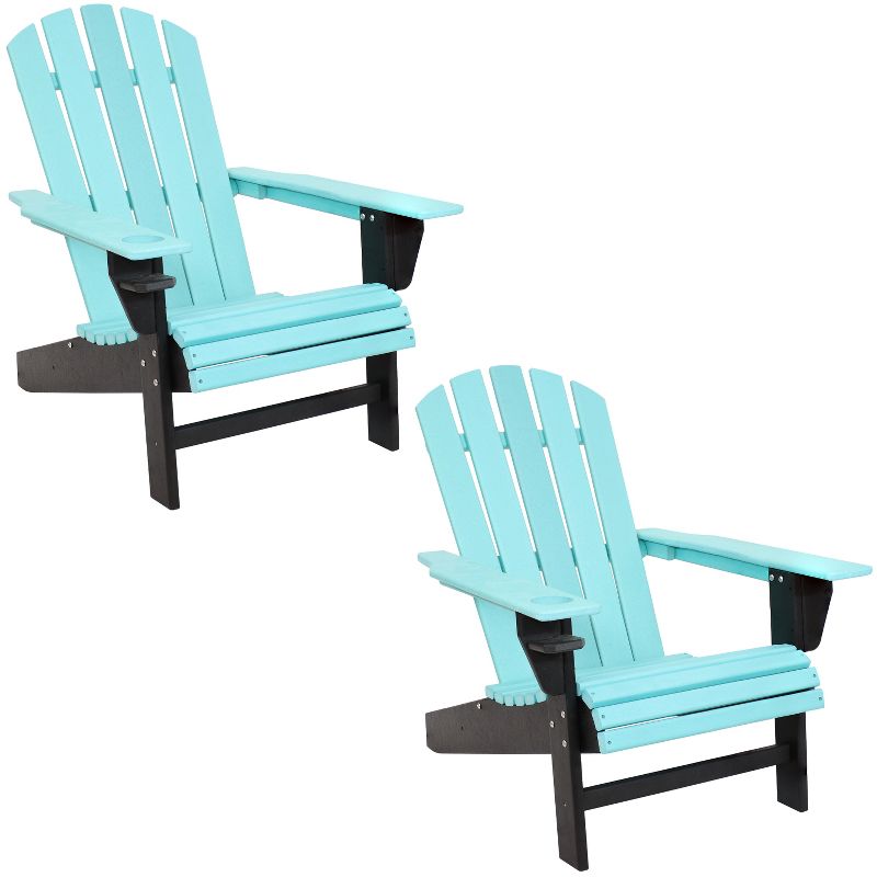 Sunnydaze All-Weather HDPE Outdoor Patio Adirondack Chair with Drink Holder, Black and Turquoise, 2pk