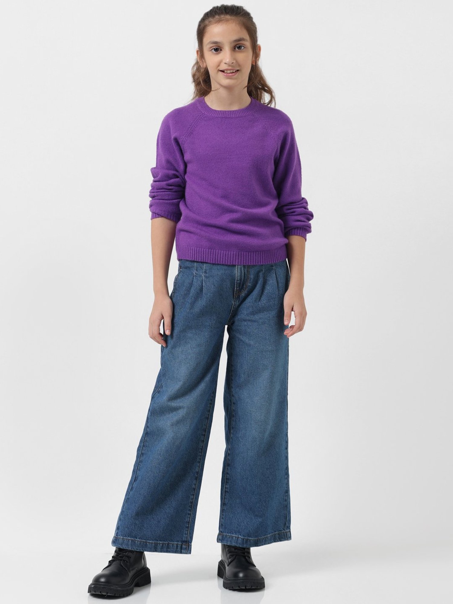 VERO MODA GIRL Purple Solid Full Sleeves Sweater