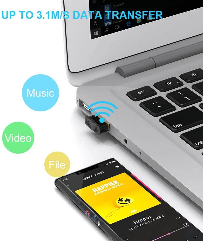 USB Bluetooth Adapter, Bluetooth 5.0 + EDR Bluetooth USB Dongle, Mini Bluetooth Adapter for PC, Bluetooth Keyboard, Mouse, Headphone, Speaker Compatible with Windows7/8/10 (Gold)