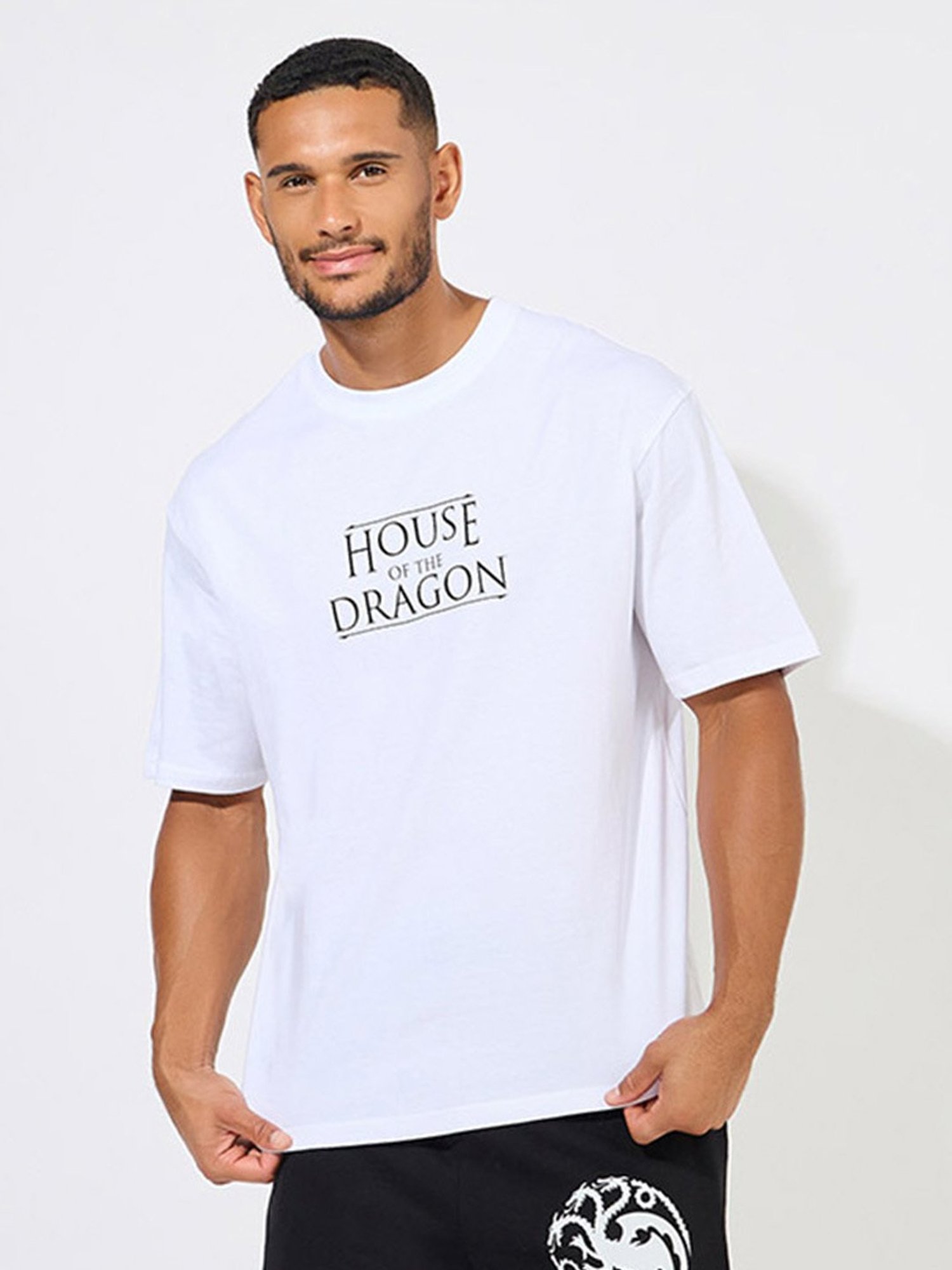 Styli White Relaxed Fit Graphic Print Oversized Crew T-Shirt