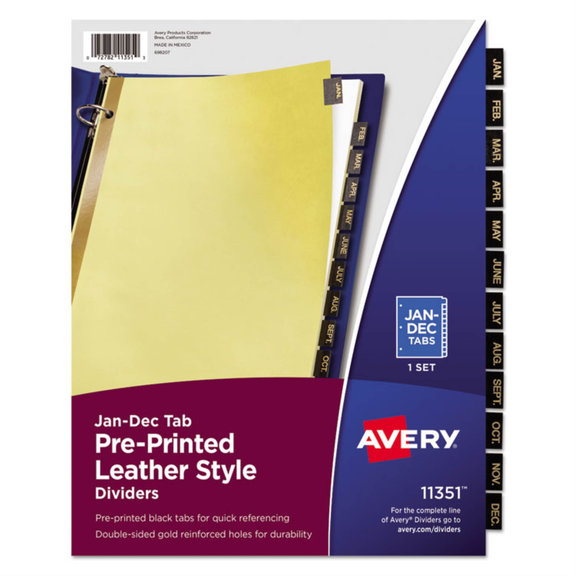 Avery Preprinted Black Leather Tab Dividers with Gold Reinforced Binding Edge ,INDEX,BNDR,MLY,11X8.5,LEA