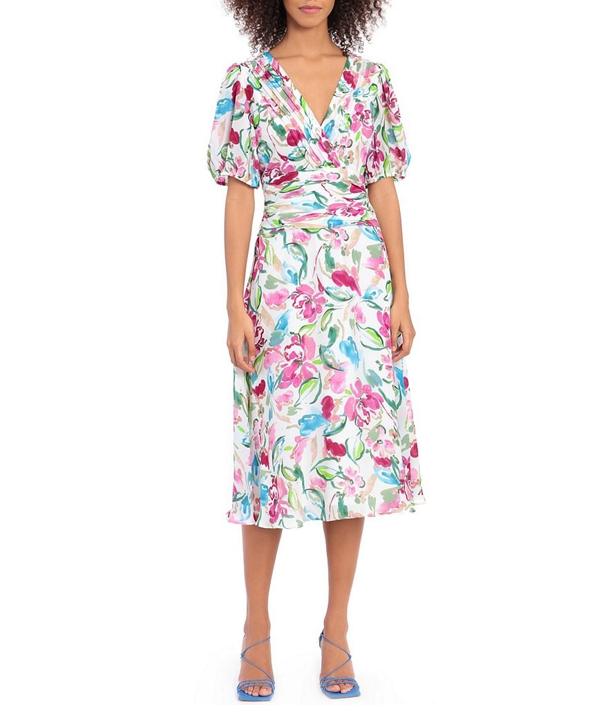 Maggy London Floral V-Neck Midi Dress