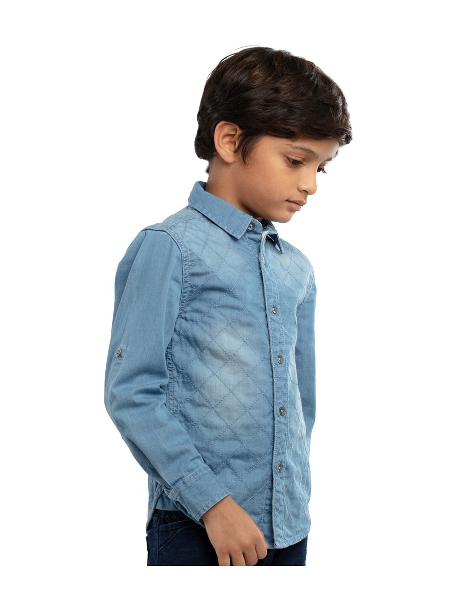 Under Fourteen Only Kids Blue Cotton Embroidered Full Sleeves Shirt