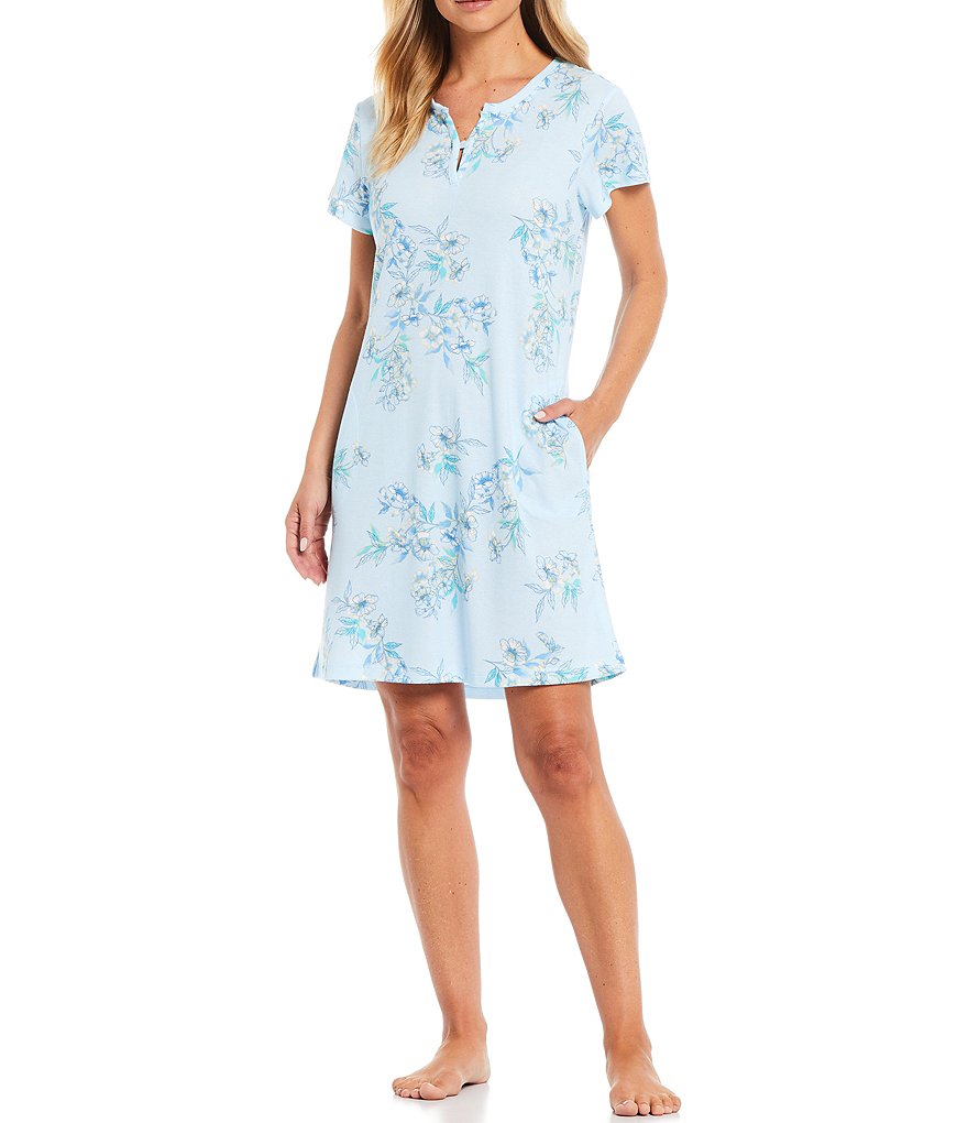 Miss Elaine Floral Print Knit Short Nightgown
