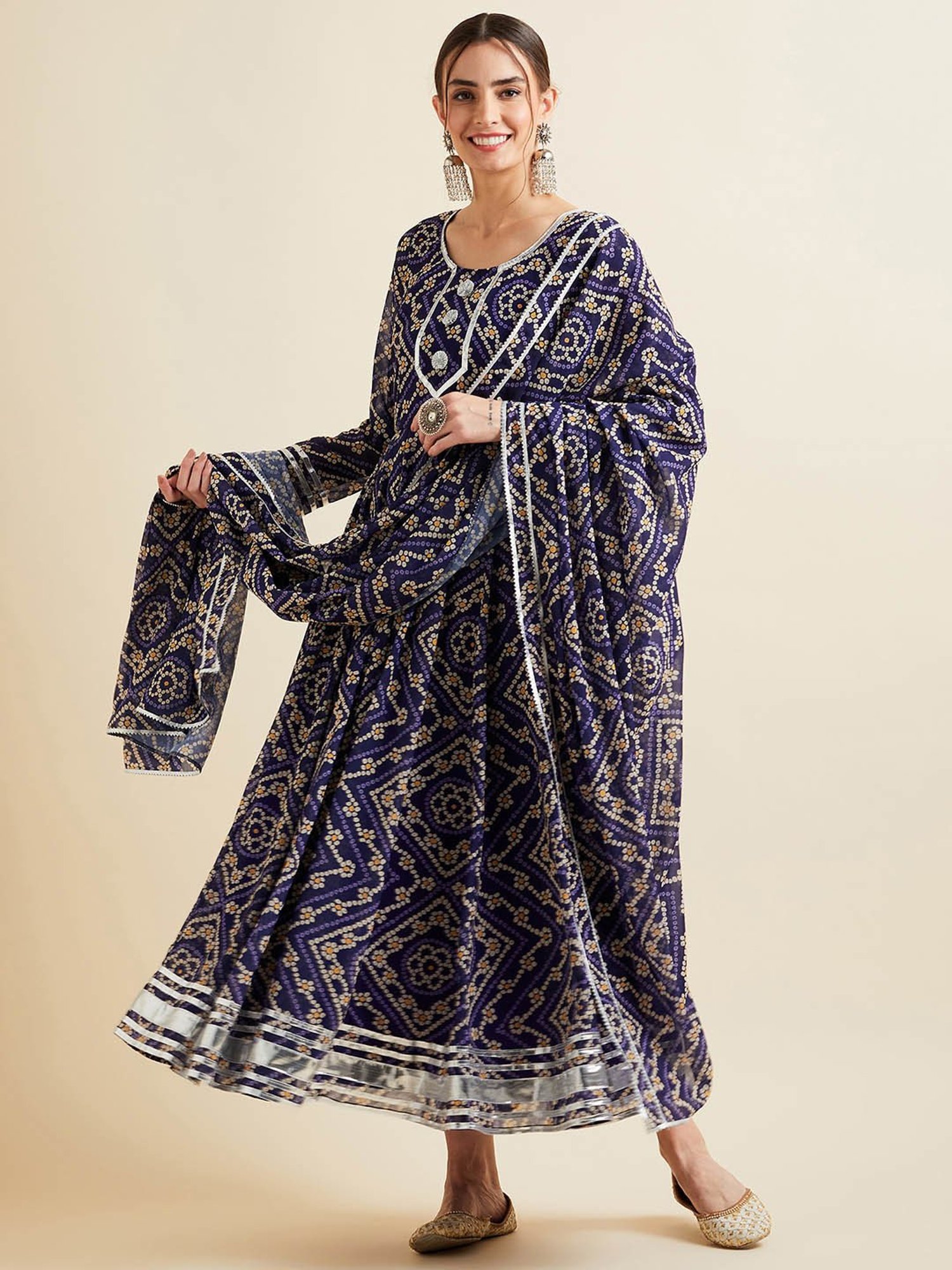 PANIT Blue Printed Ethnic Dress With Dupatta