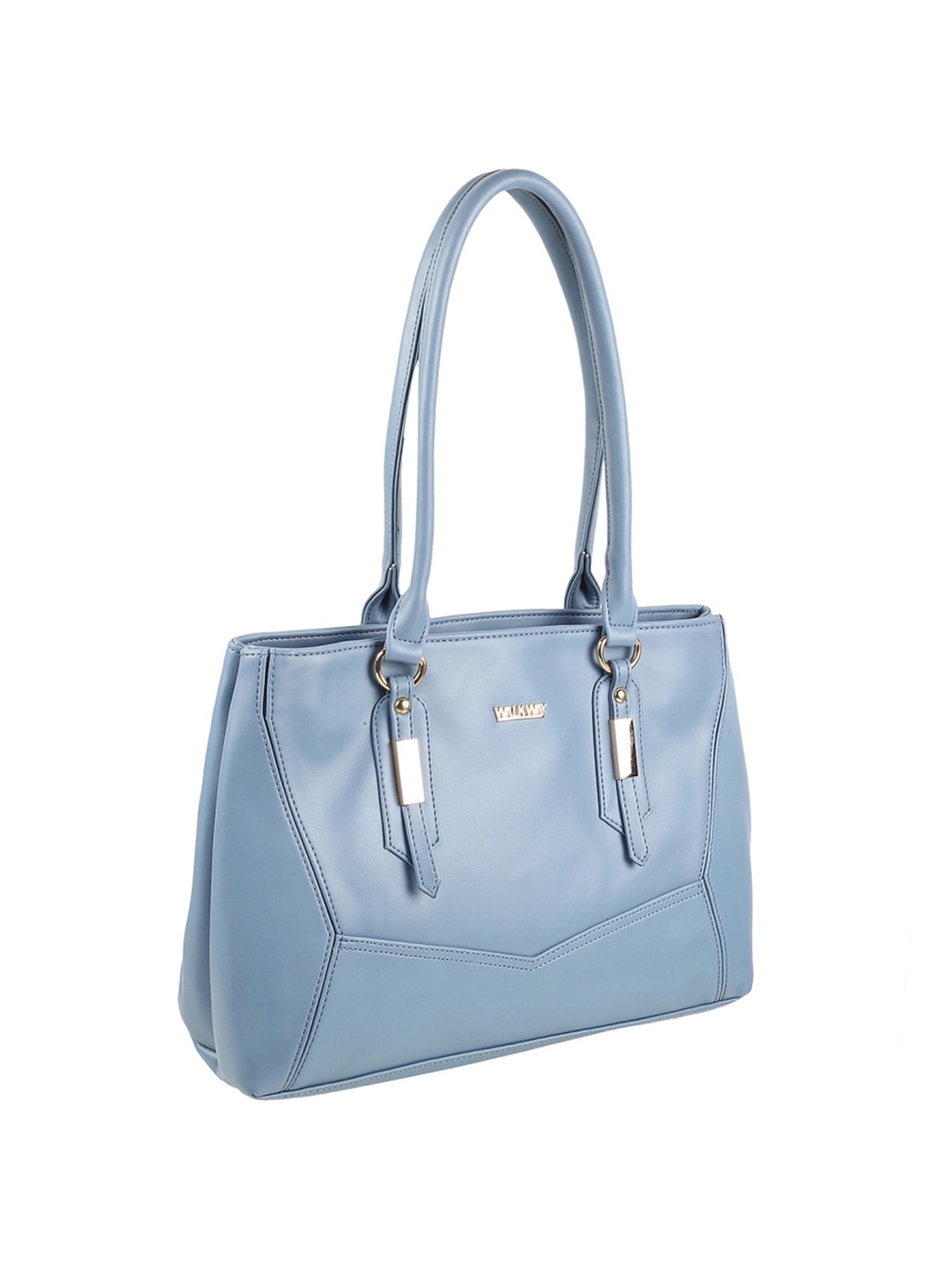 Walkway Light Blue Synthetic Solid Shoulder Handbag