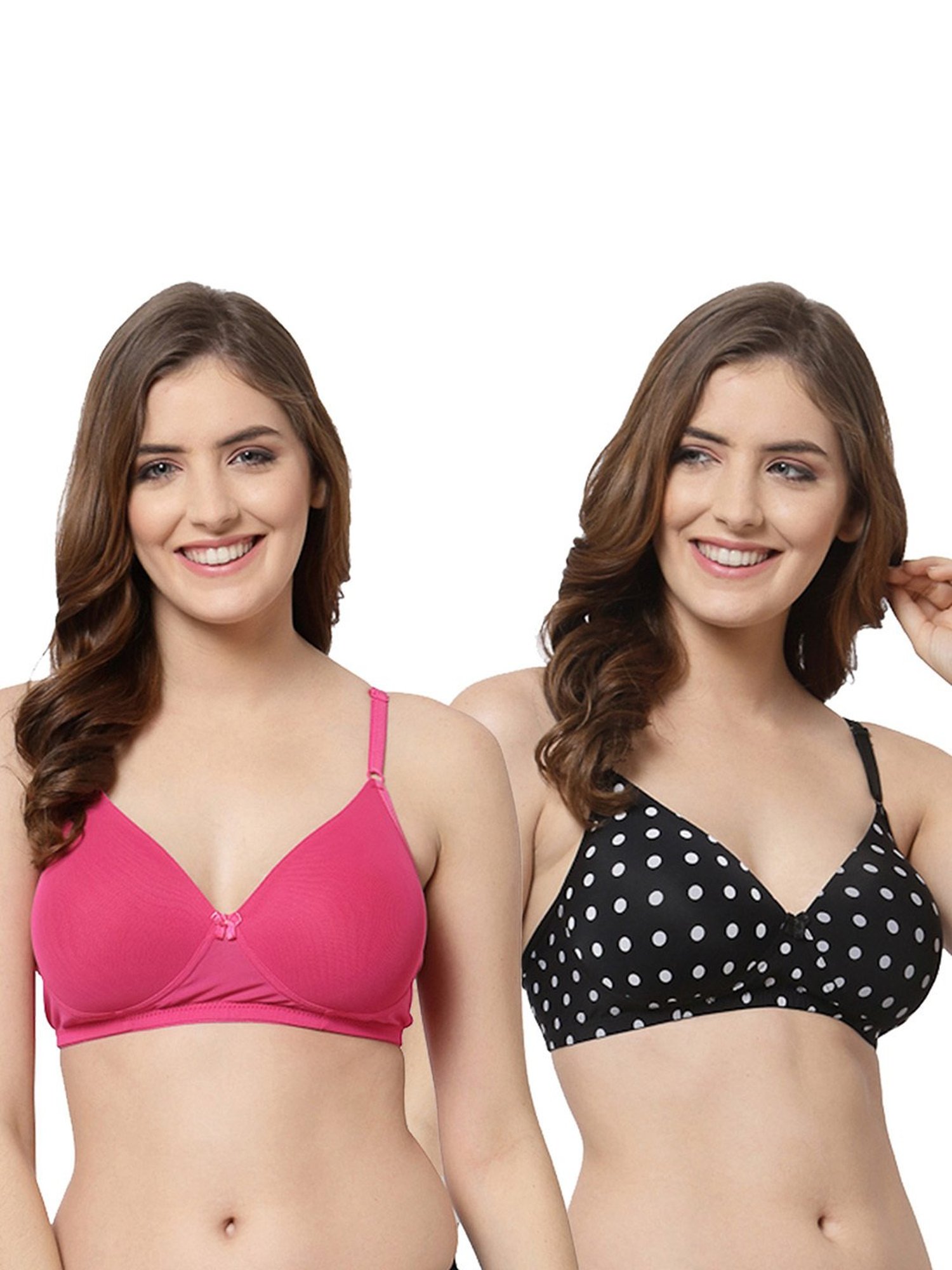 Cukoo Black & Pink Printed Full Coverage Non-Wired Bra - Pack of 2