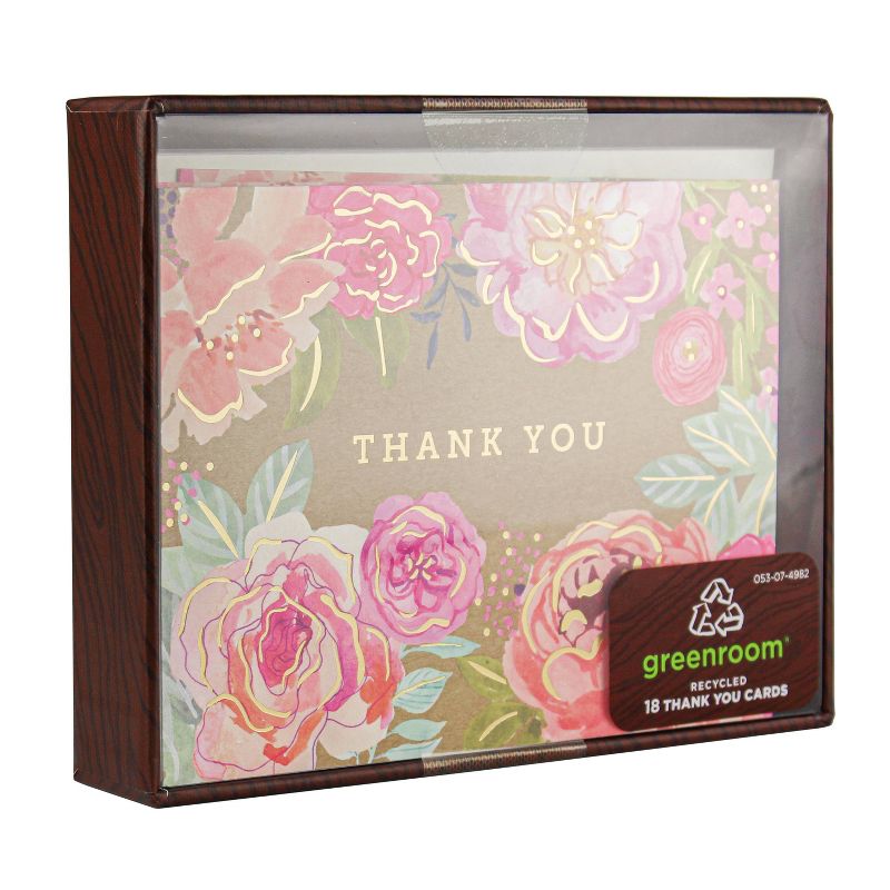 18ct Kraft Floral Blank Thank You Cards