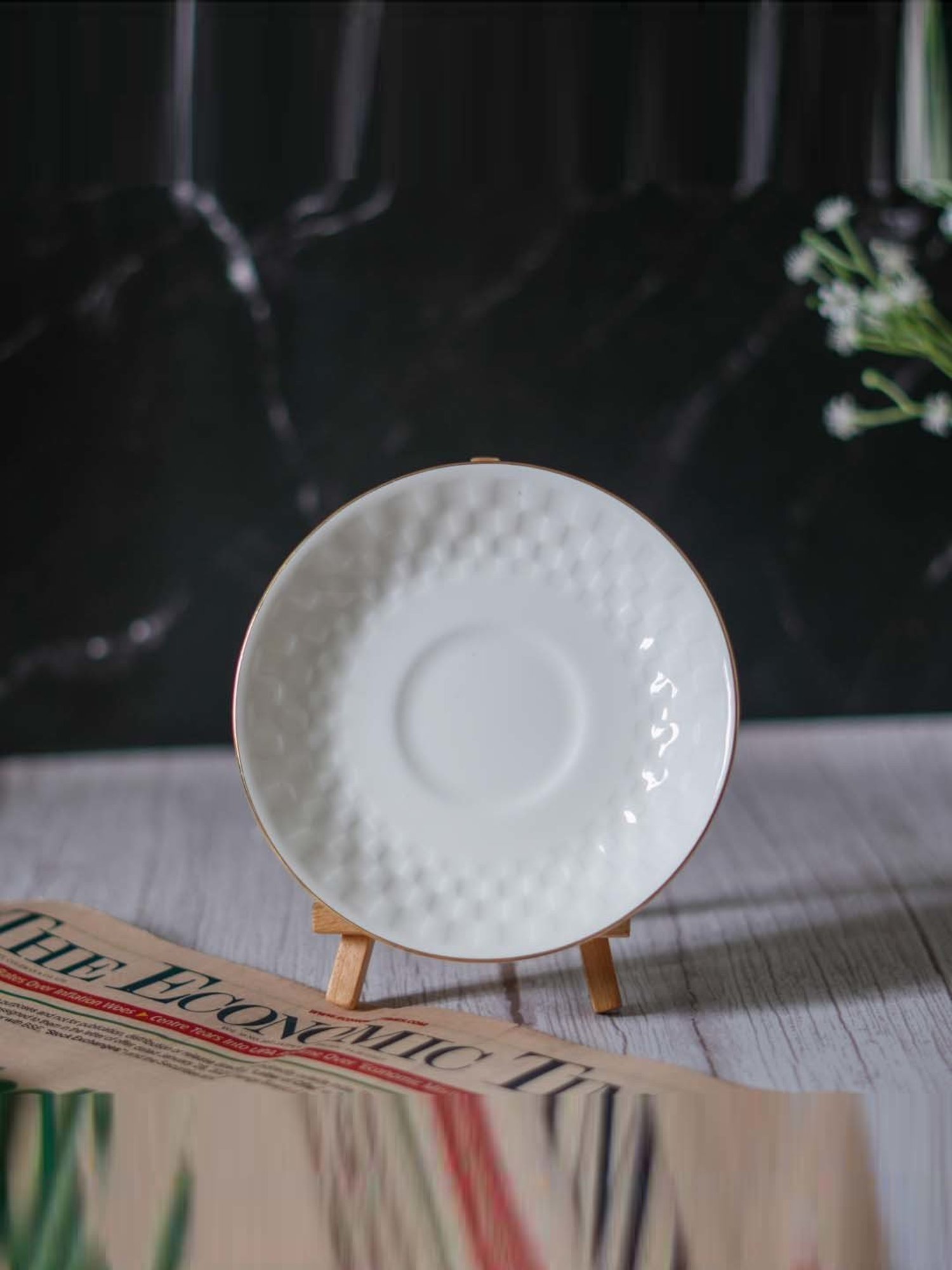 Femora White Ceramic 6-Piece Cup & 6-Piece Saucer Set