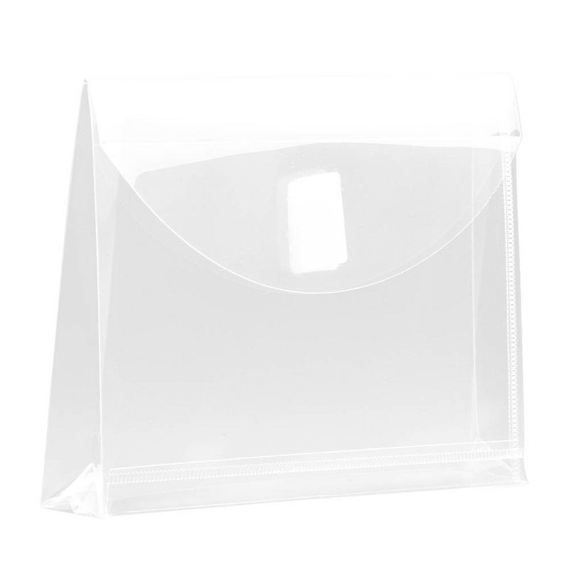 JAM Paper 5 1/2'' x 7 1/2'' 12pk Plastic Envelopes with Hook & Loop Closure, 1" Expansion, Index Booklet - Clear