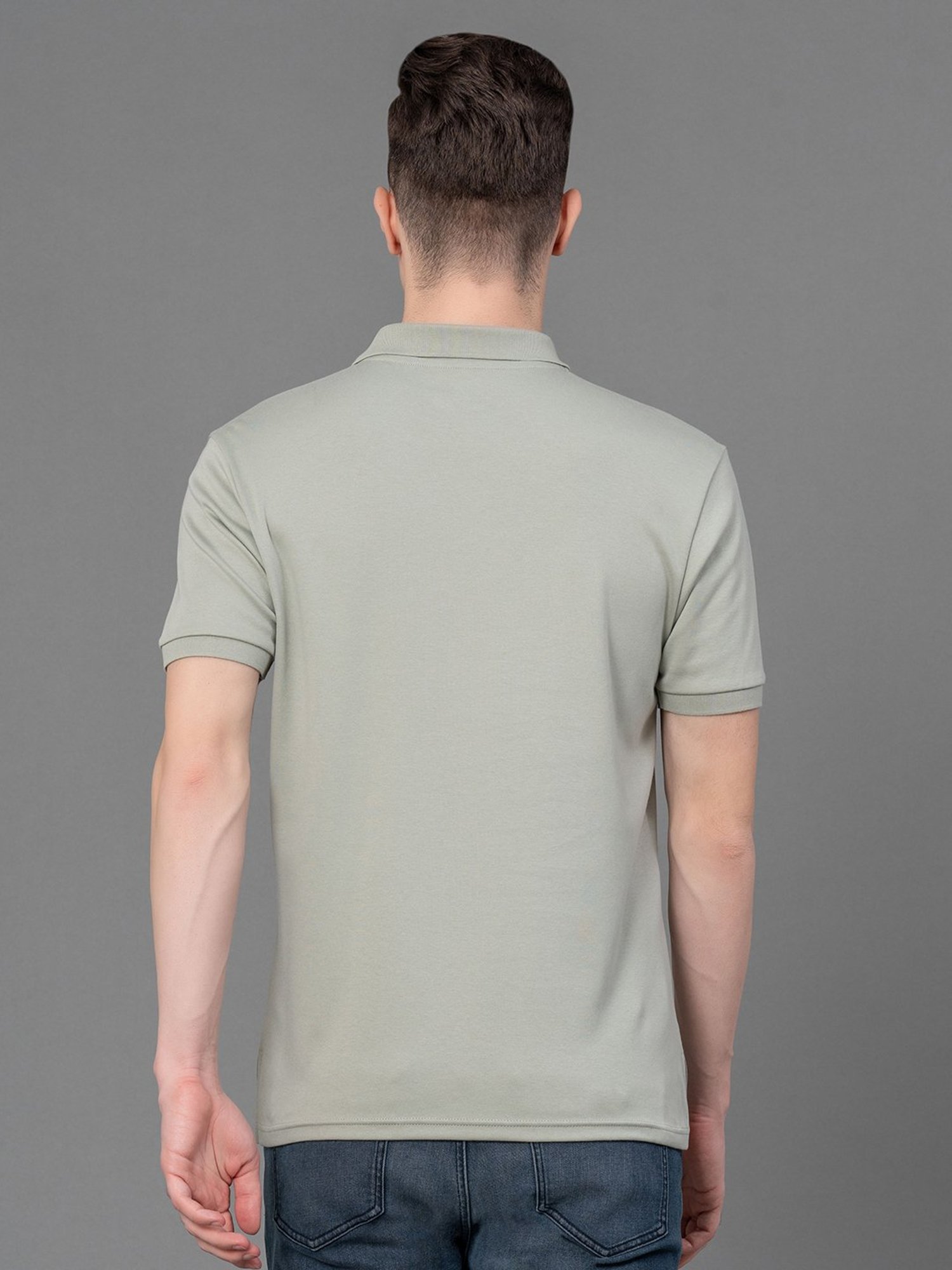Red Tape Sage Green Regular Fit Cotton Polo T-Shirt