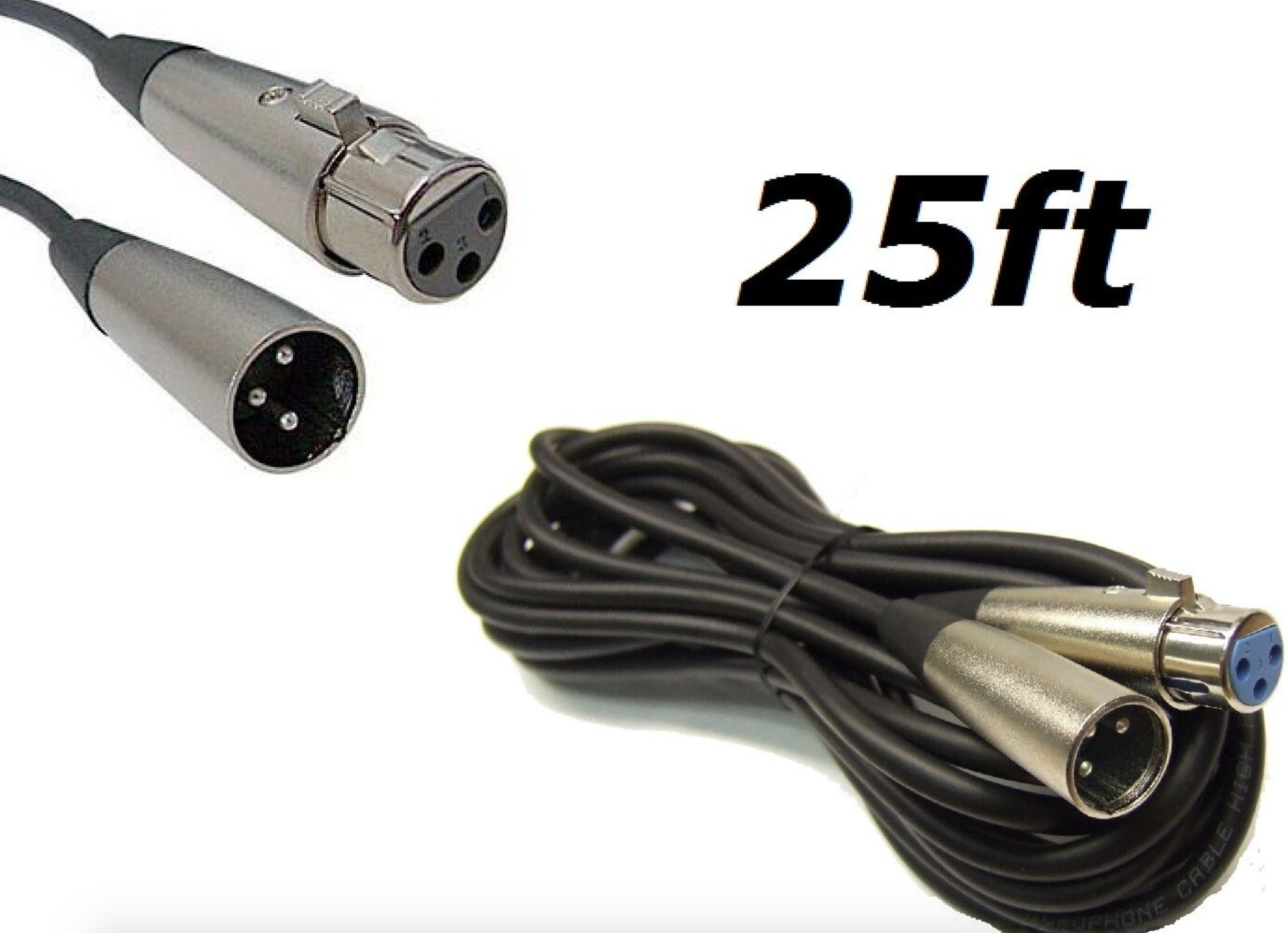 25FT XLR 3Pin Male Female Balanced Mic Microphone Audio Cord Shielded Cable