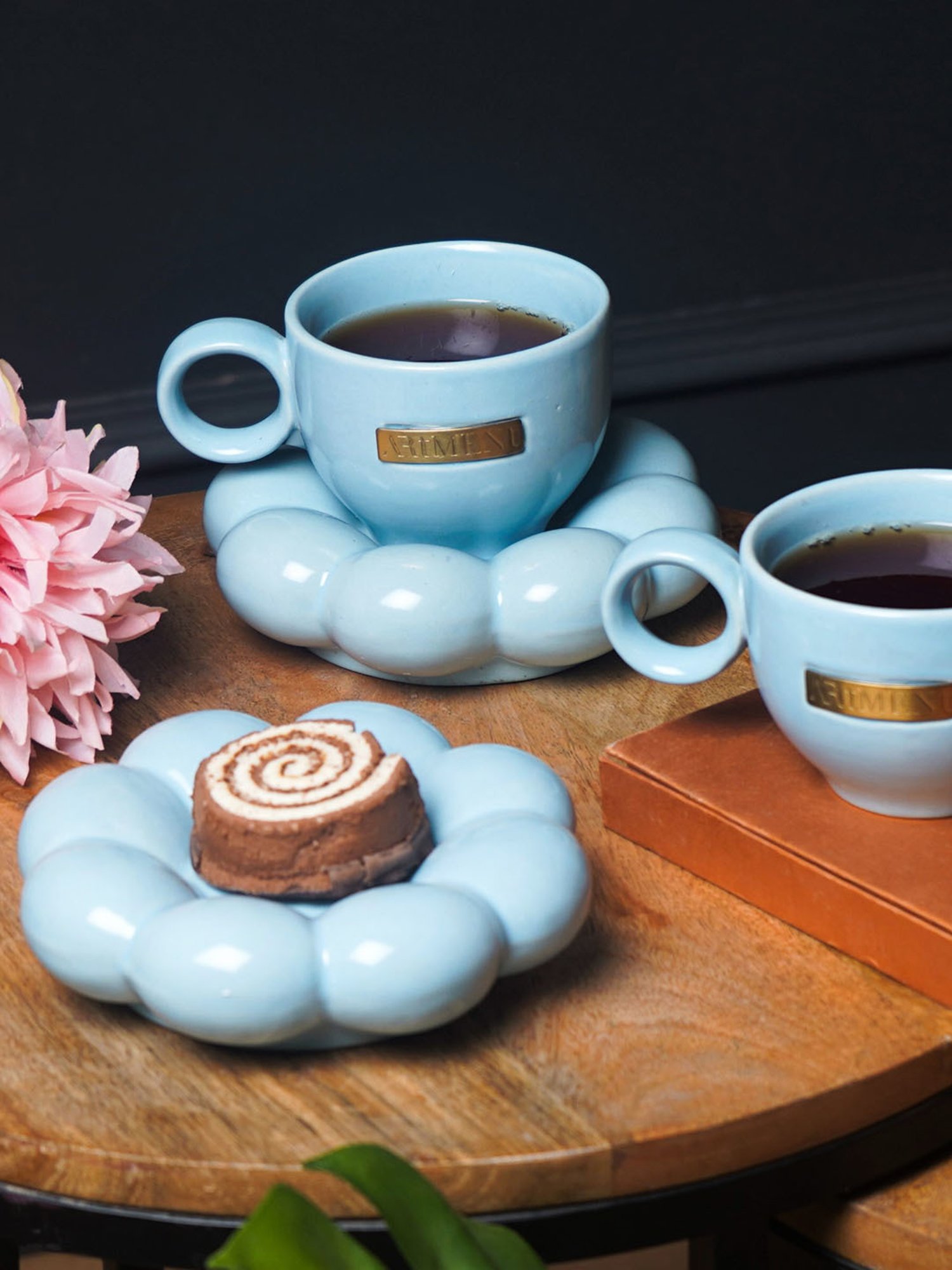The Artment Sunflower Berry Blue Bloom Cup and Saucer Set