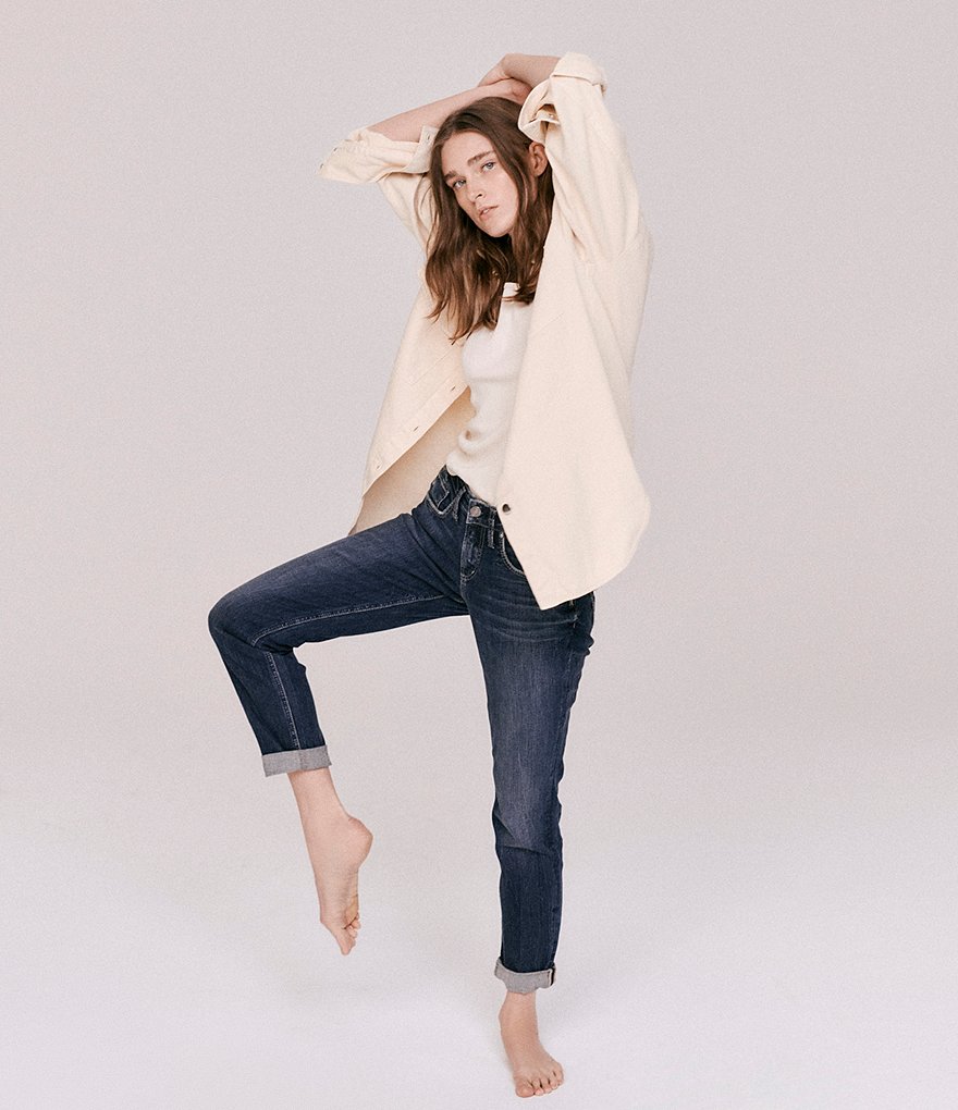 Silver Jeans Co. Boyfriend Mid Rise Rolled Cuff Jeans