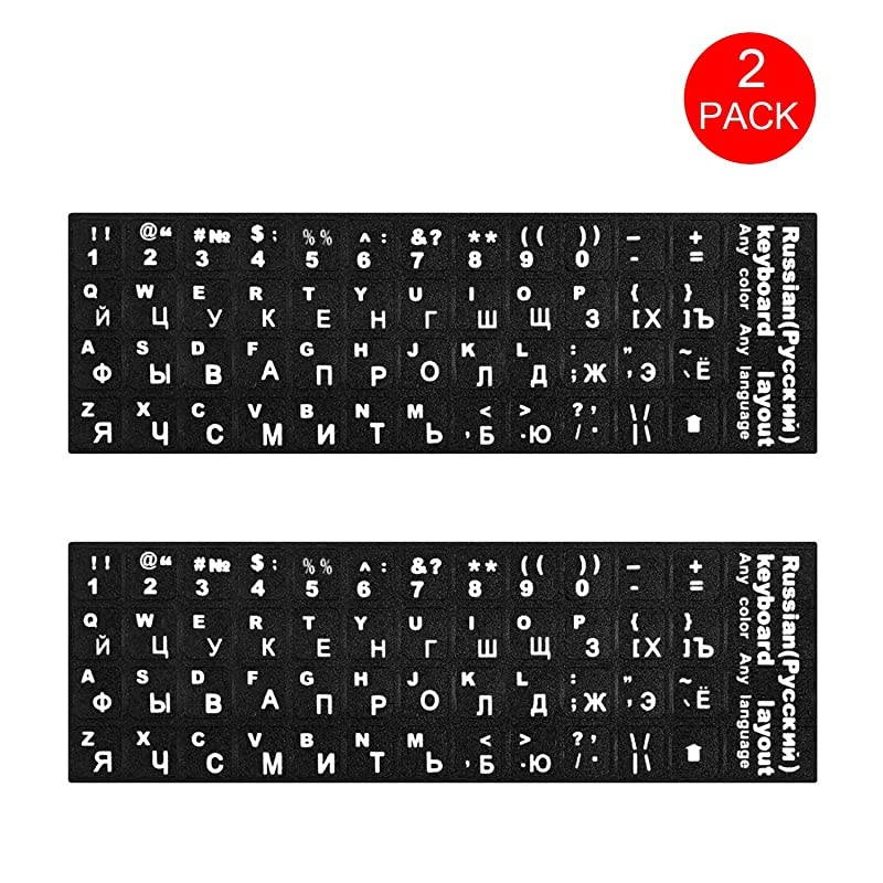2 pcs]  Universal English Keyboard Stickers, Computer Keyboard Stickers Black Background with White Large Lettering for Computer Laptop Notebook Desktop