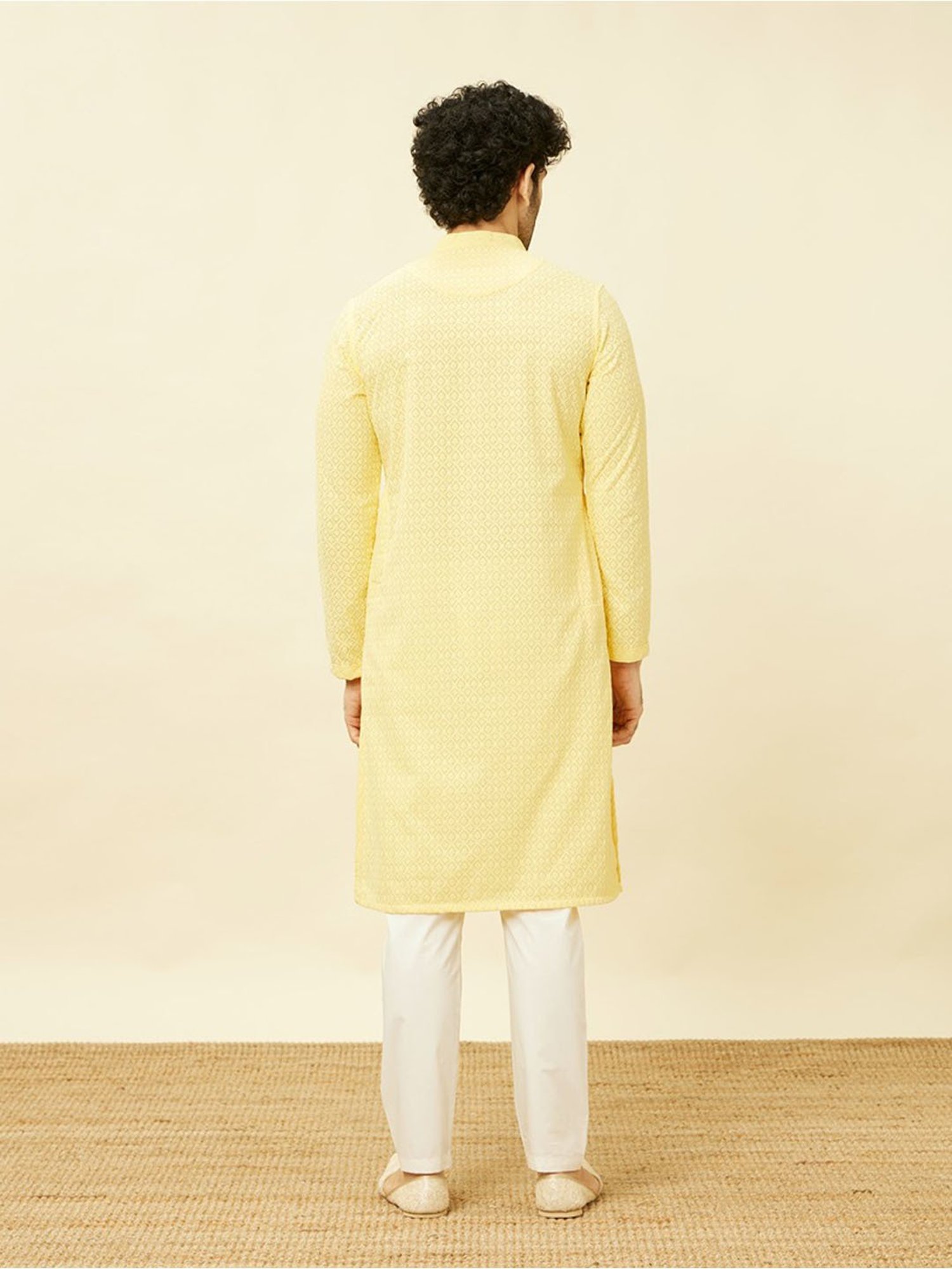 Manyavar Yellow Regular Fit Chikankari Kurta Bottom Set
