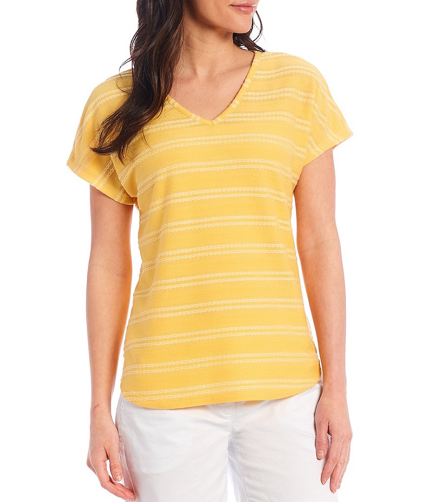 Westbound Short Sleeve Textured V-Neck Top