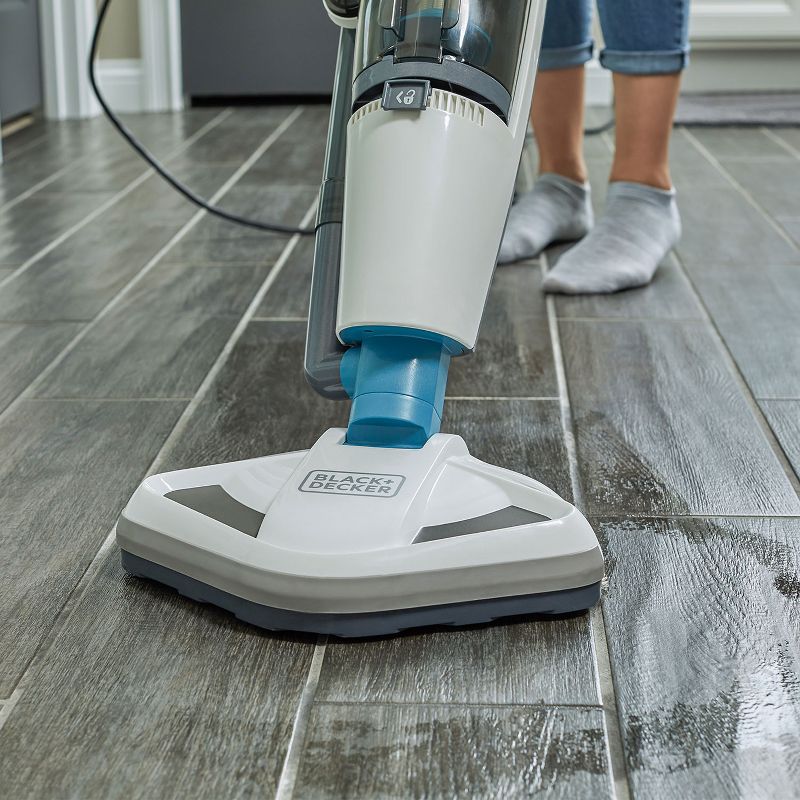 Black and Decker Washable HEPA Filter Corded Dual Steam Mop and Upright Vacuum Carpet Floor Cleaner Combination Duo, White