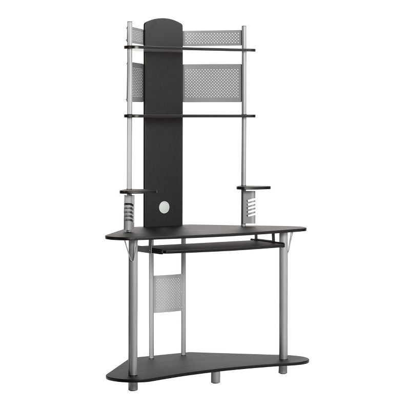 Element Corner Computer Tower With Hutch Silver/Black - Calico Designs