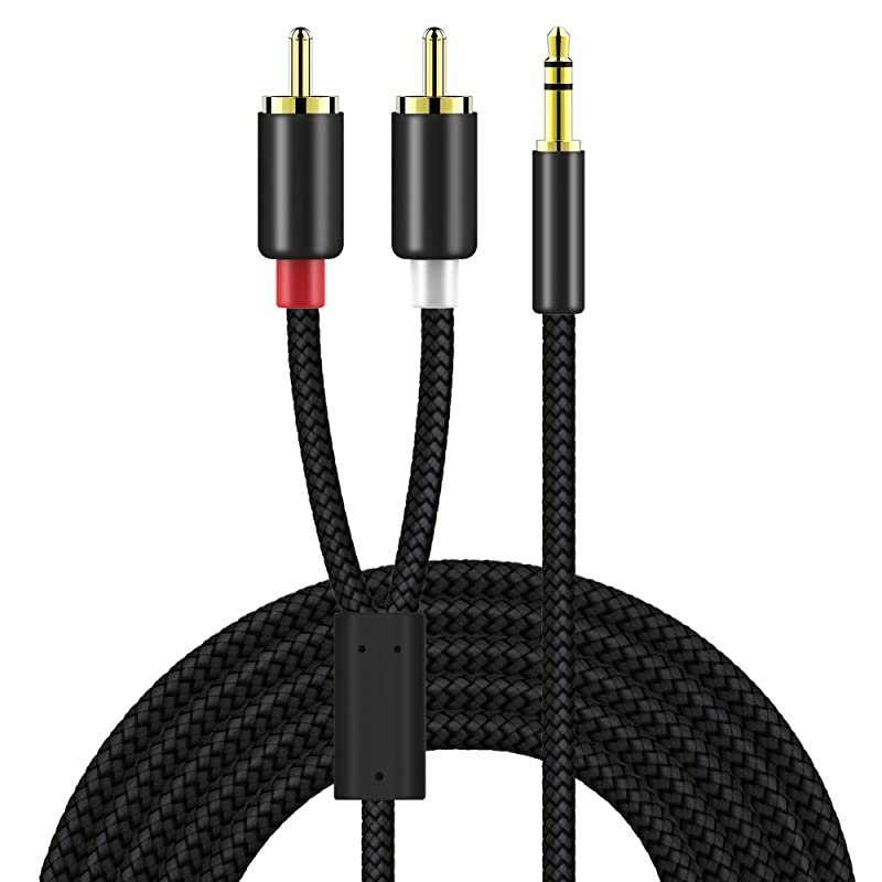 2 RCA to 3.5mm,  6Ft Braided 3.5mm Male to 2 Male RCA Audio Cable, Left and Right Channels AUX Stereo Cable for Audiophiles Headphone, Cellphone, MP3, Home Theater, HiFi Systems, Record Player