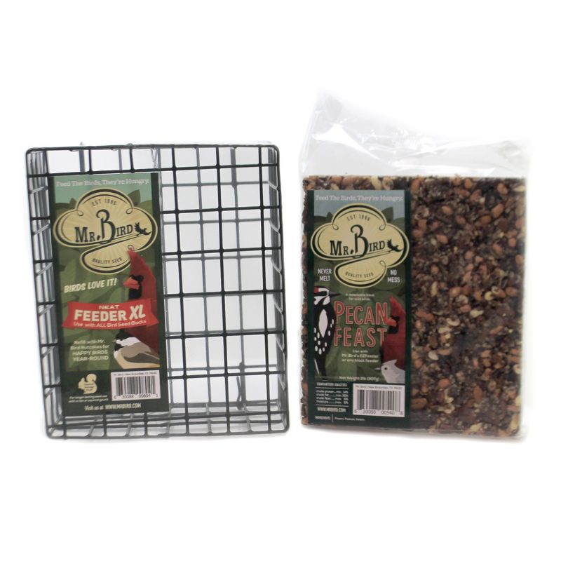 Home & Garden 8.0" Large Pecan Cake & Cage Starter Set/2 No Mess Melt Wild Bird Mr Bird  -  Bird And Wildlife Food