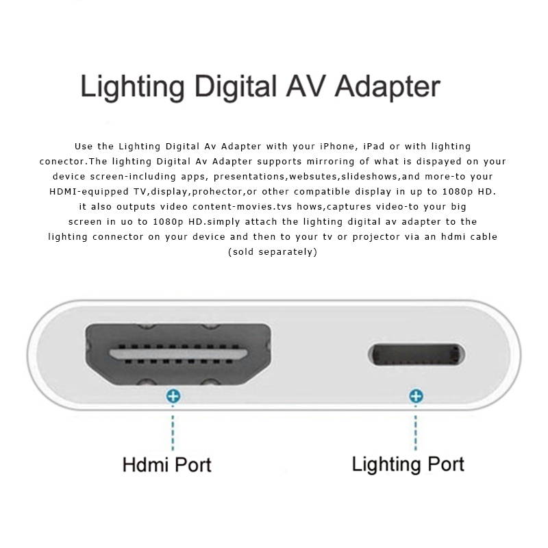 Apple Lightning to HDMI Video Adapters, 1080P HDMI Cable Sync Screen Digital Audio AV Converter with Charging Port Compatible for iPhone, iPad, iPod on HDTV/Projector/Monitor