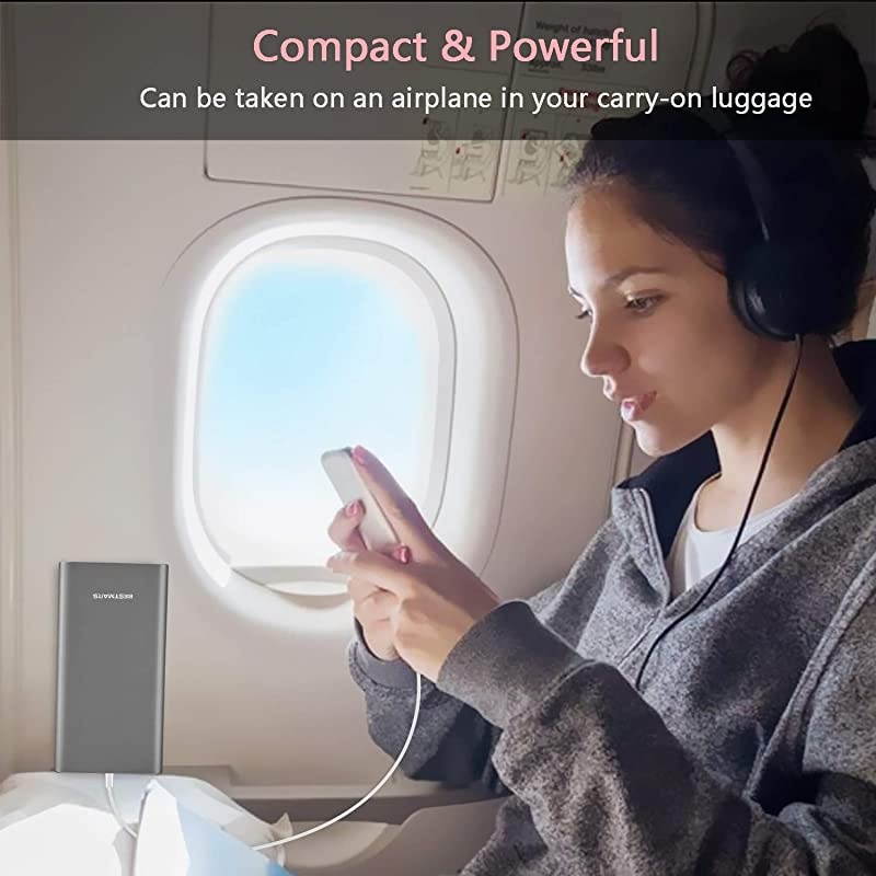 Capacity 10000mAh Quick Charge QC 30 Portable Charger Fast Speed Charging Dual Input Thin Power Bank Compatible For iPhone iPad Samsung Galaxy Mobile phone Android Smartphone Device Space Grey